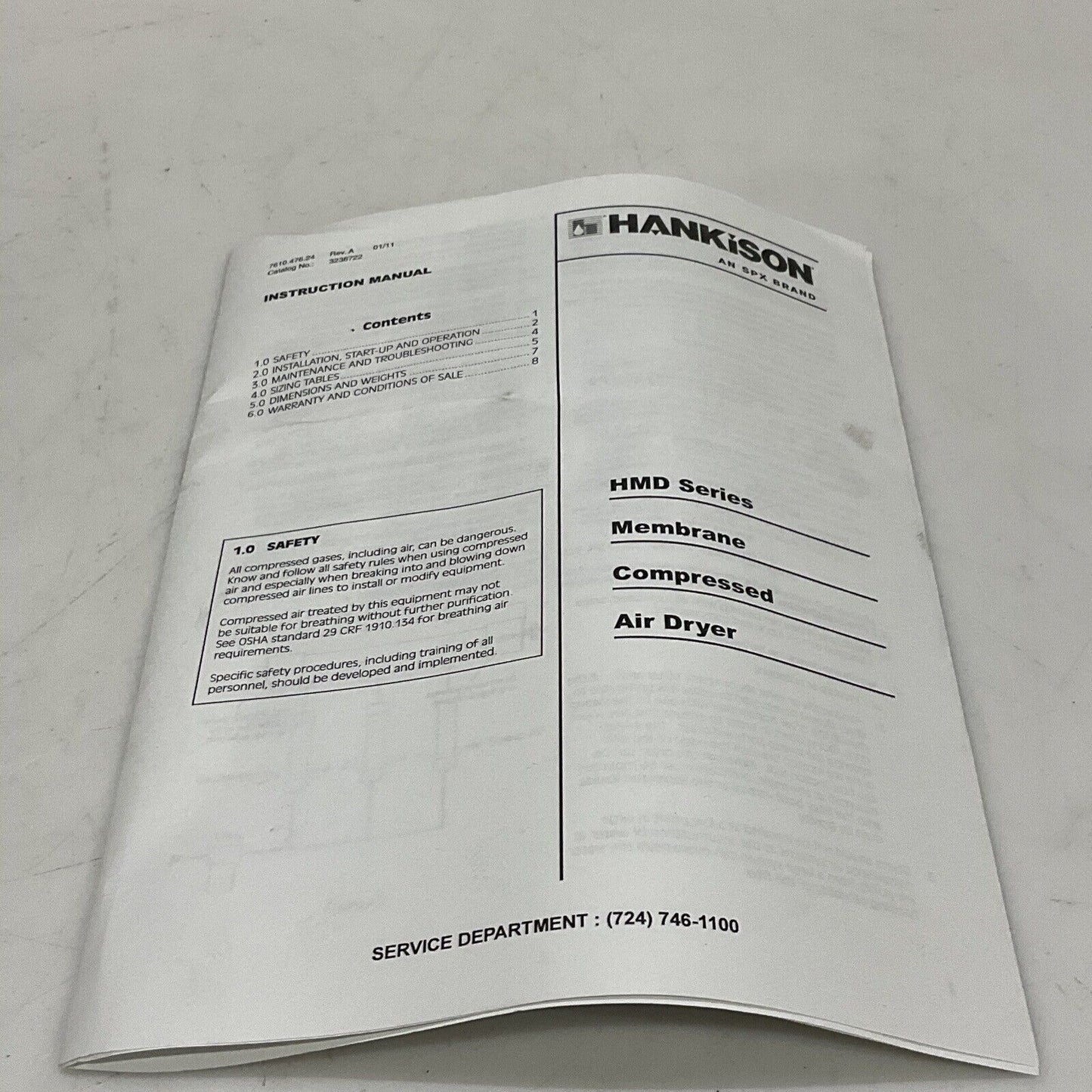 SPX HANKINSON HMD20-6 MEMBRANE AIR DRYER 175 PSIG/ 12 BAR 150 F U3S