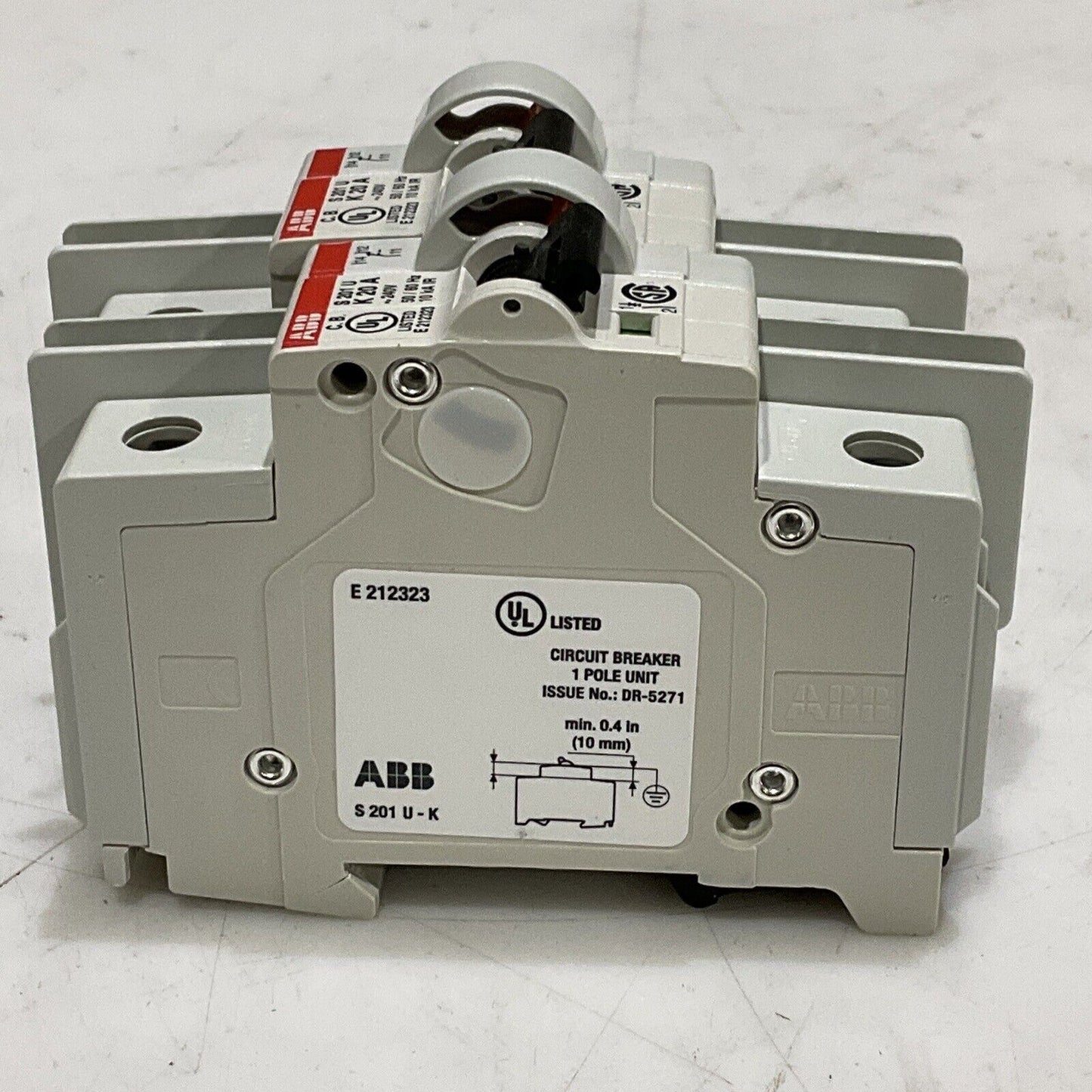 ABB S 201 U K 20 A MINI CIRCUIT BREAKERS 240V 50/60HZ 1 POLE LOT OF 4 U3S