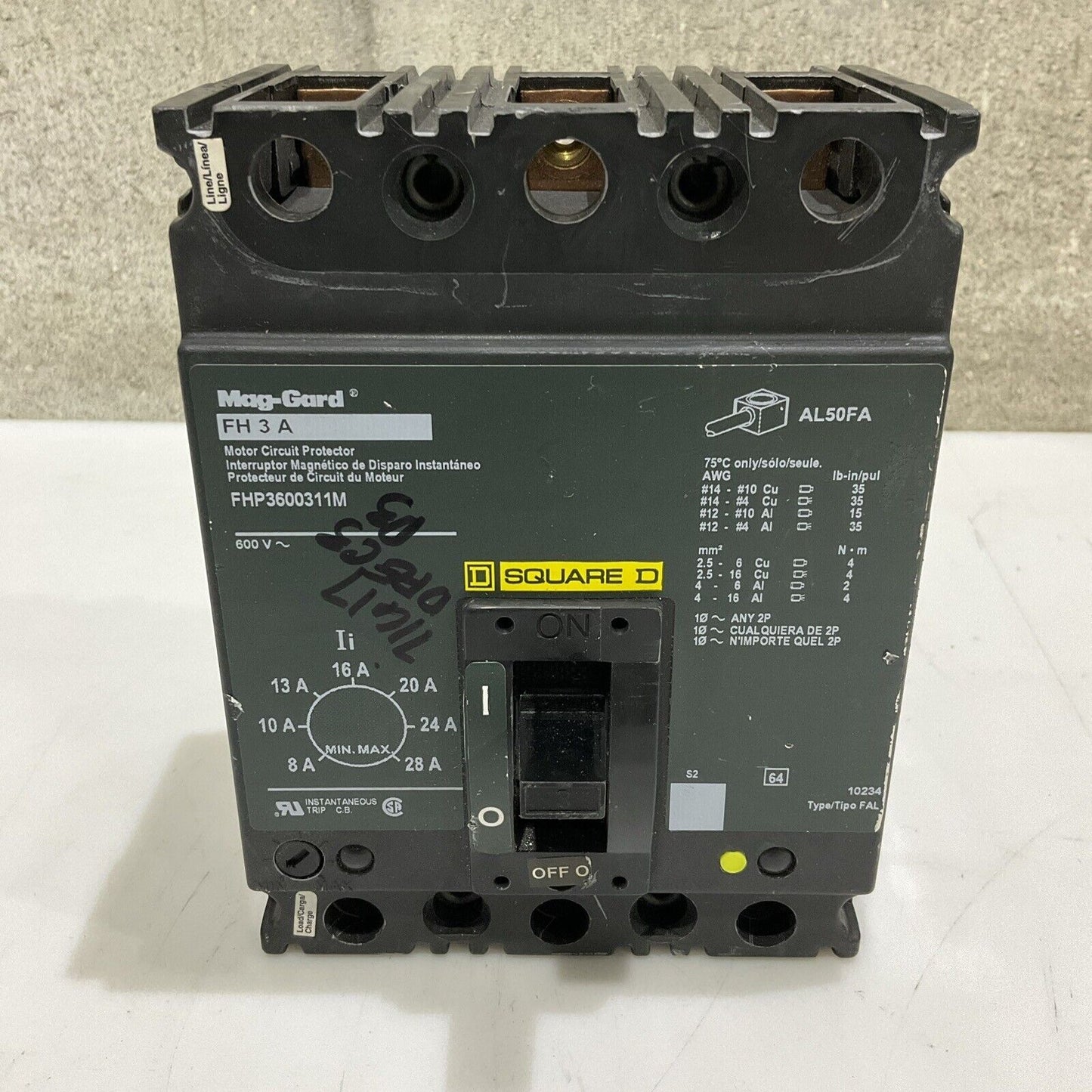SQUARE D MAG-GARD FH 3 A FHP3600311M CIRCUIT BREAKER 600V U4M