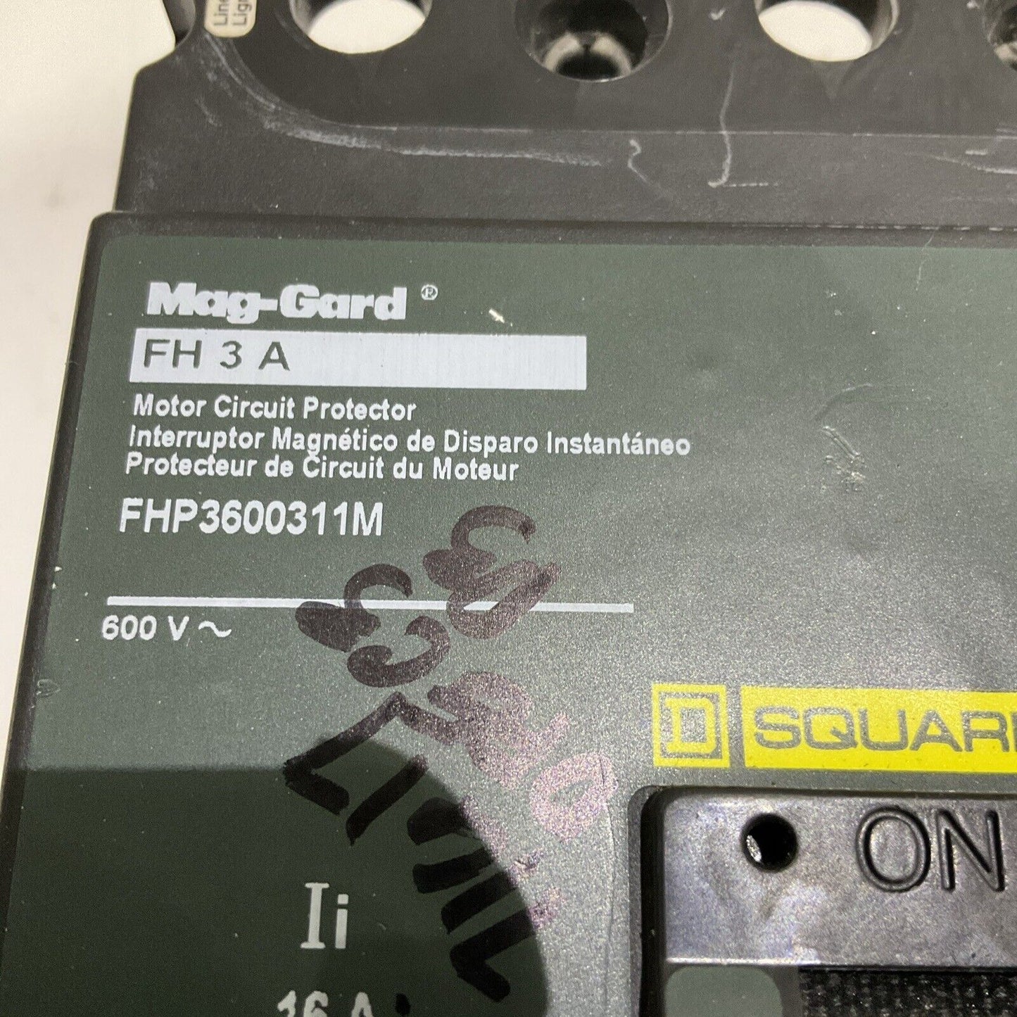 SQUARE D MAG-GARD FH 3 A FHP3600311M CIRCUIT BREAKER 600V U4M