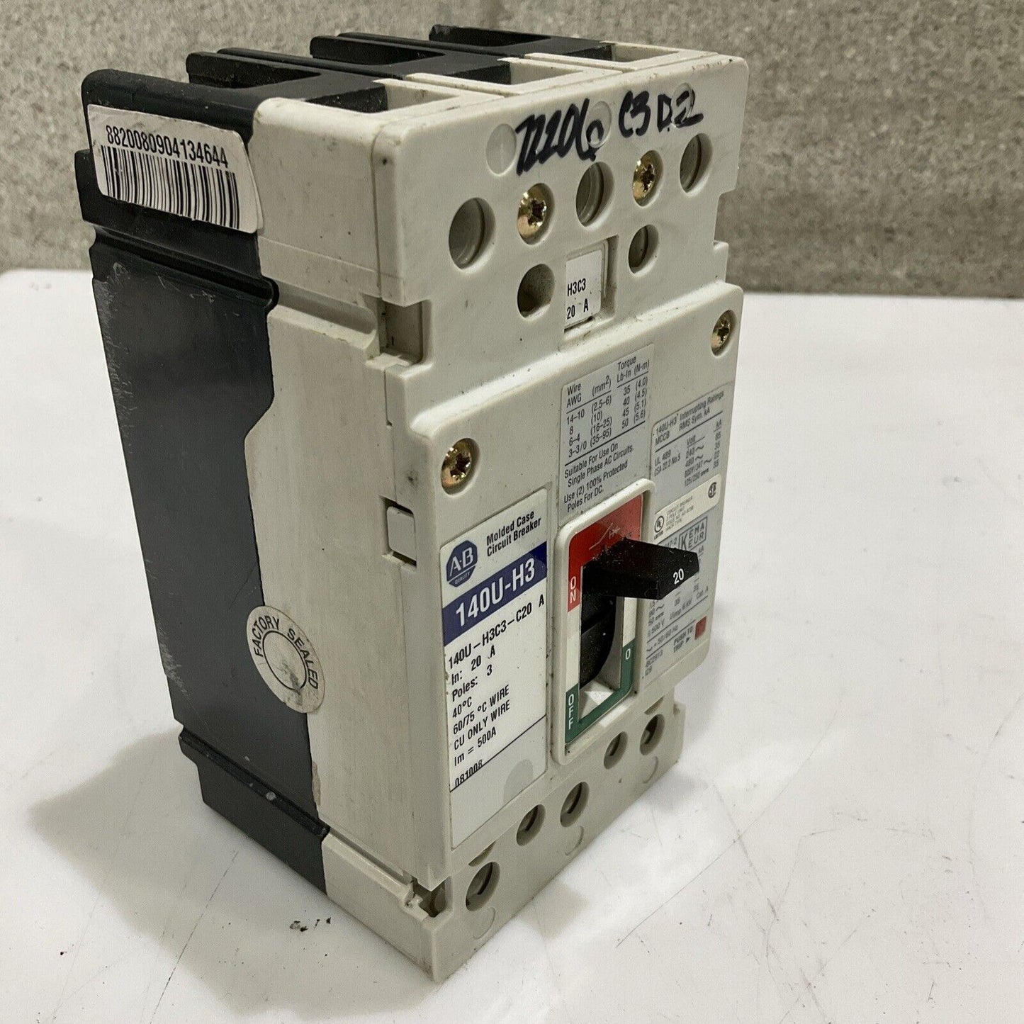 AB ALLEN BRADLEY 140U-H3 140U-H3C3-C20 MOLDED CASE CIRCUIT BREAKER 20A U4M
