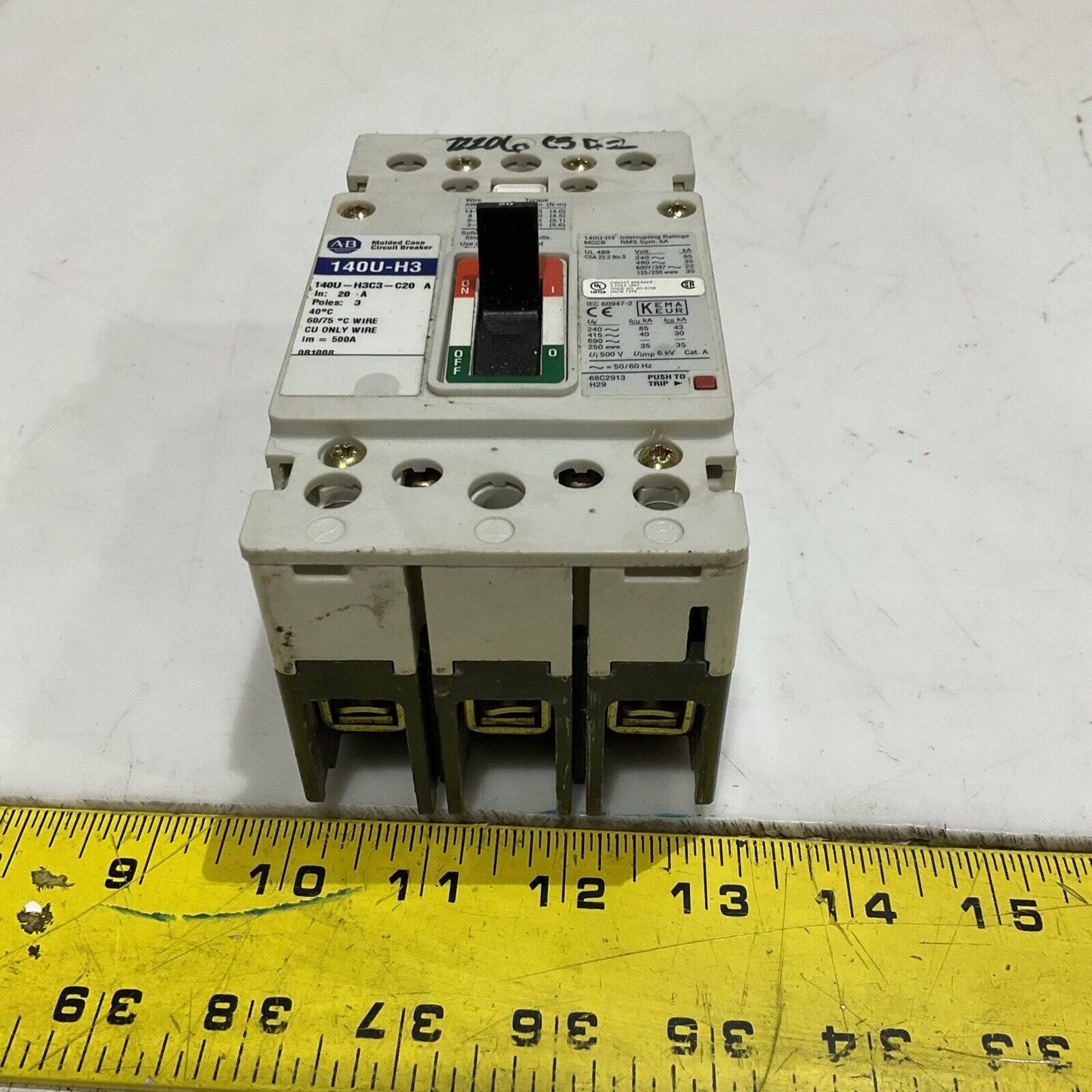 AB ALLEN BRADLEY 140U-H3 140U-H3C3-C20 MOLDED CASE CIRCUIT BREAKER 20A U4M