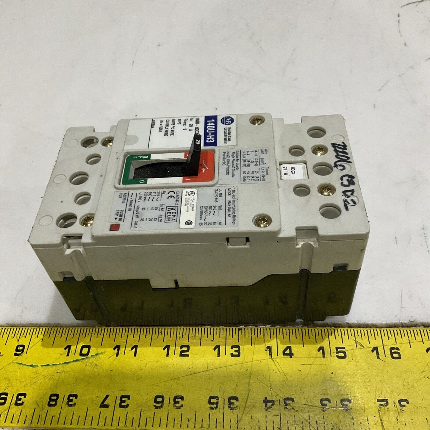 AB ALLEN BRADLEY 140U-H3 140U-H3C3-C20 MOLDED CASE CIRCUIT BREAKER 20A U4M