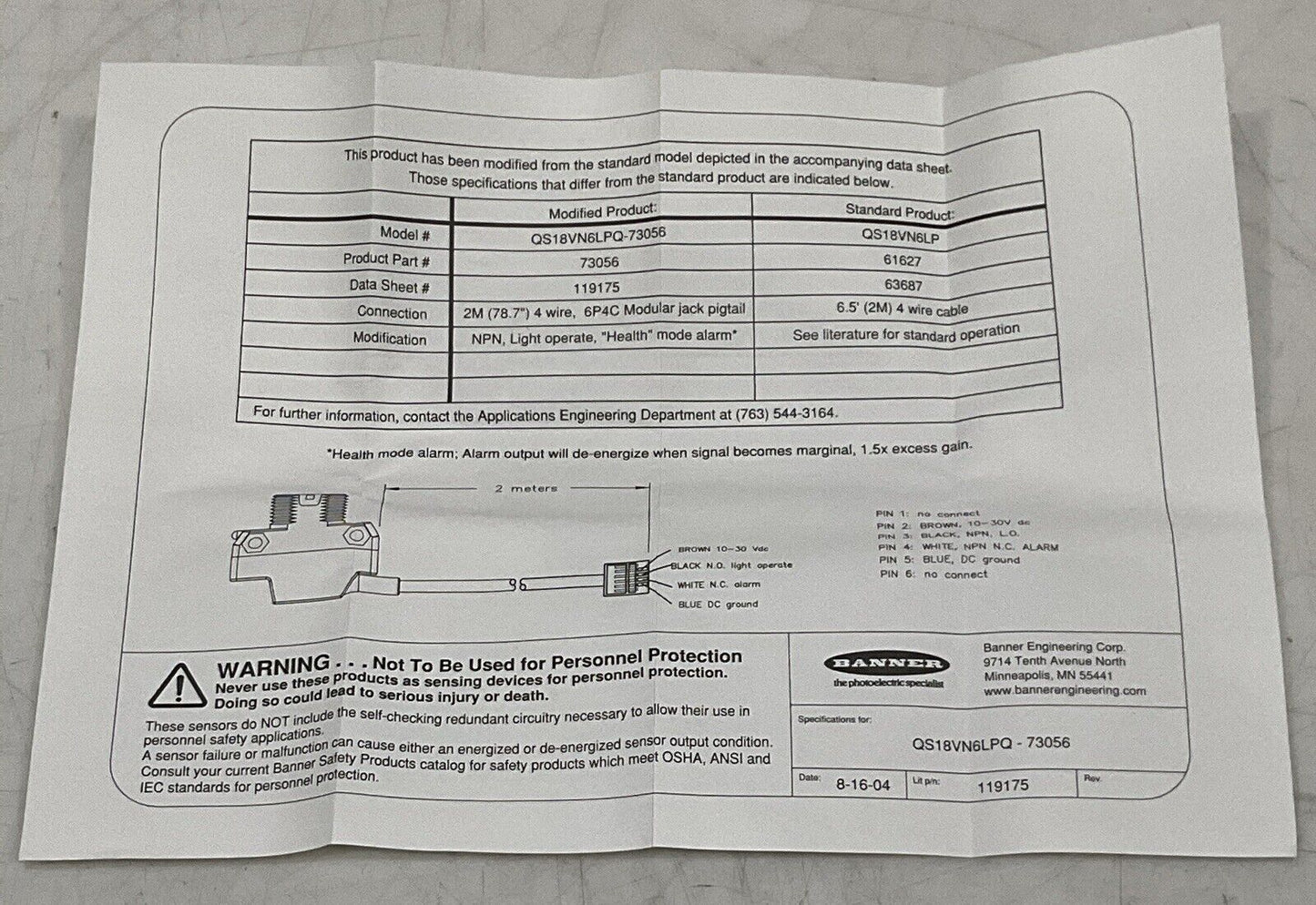 BANNER ENGINEERING QS18VN6LPQ-73056 PHOTOELECTRIC SENSOR U3S