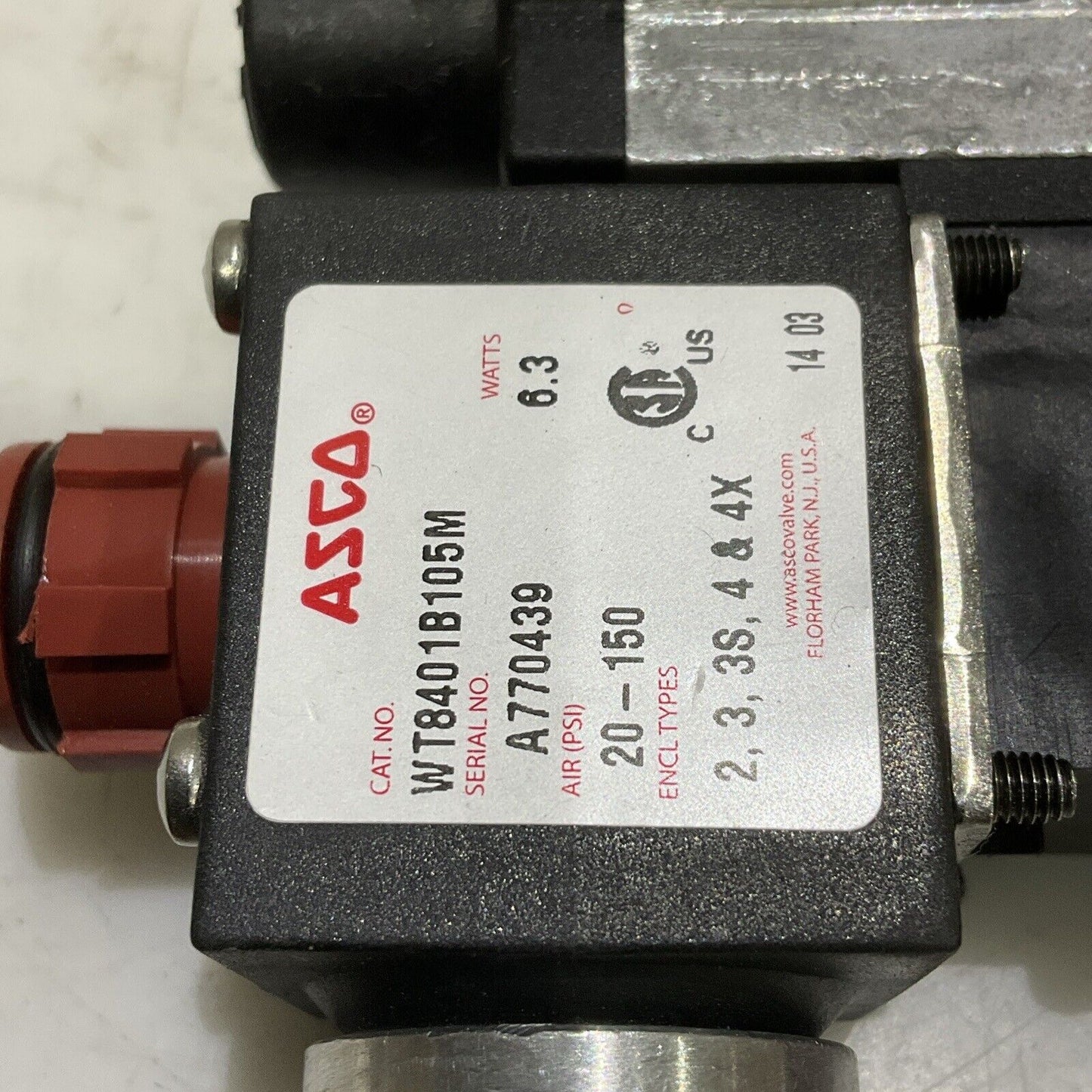 ASCO WT8401B105M SOLENOID VALVE 20-150 PSI 6.3 W 373