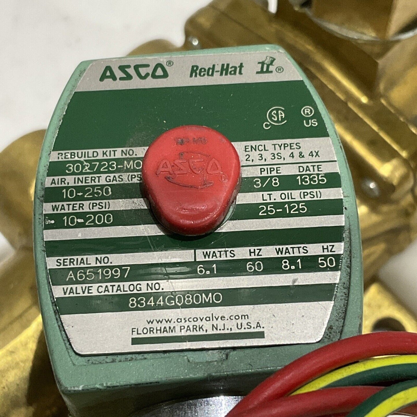 ASCO A651997 8344G080M0 302723MO SOLENOID VALVE 3/8IN 60/50HZ 6.1/8W 250 PSI 373