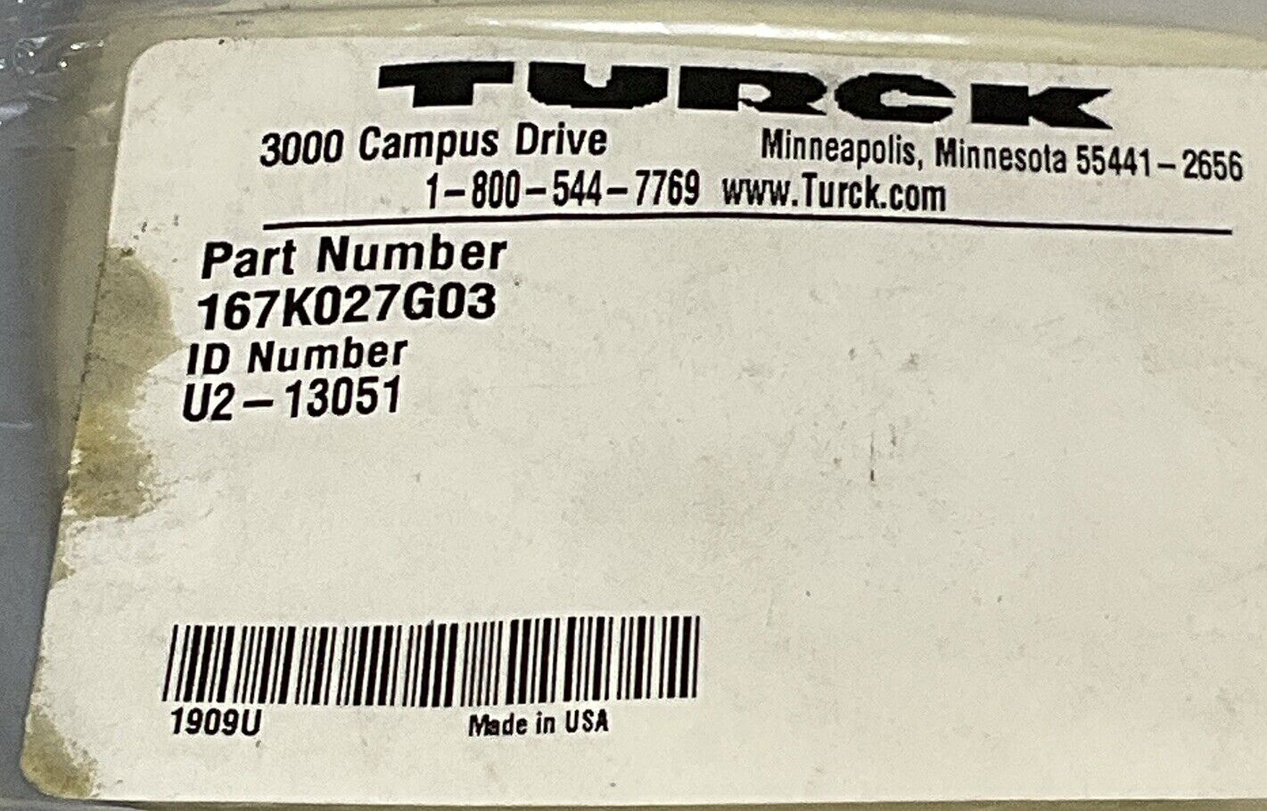TURCK U2-13051 CABLE ASSEMBLY U3S