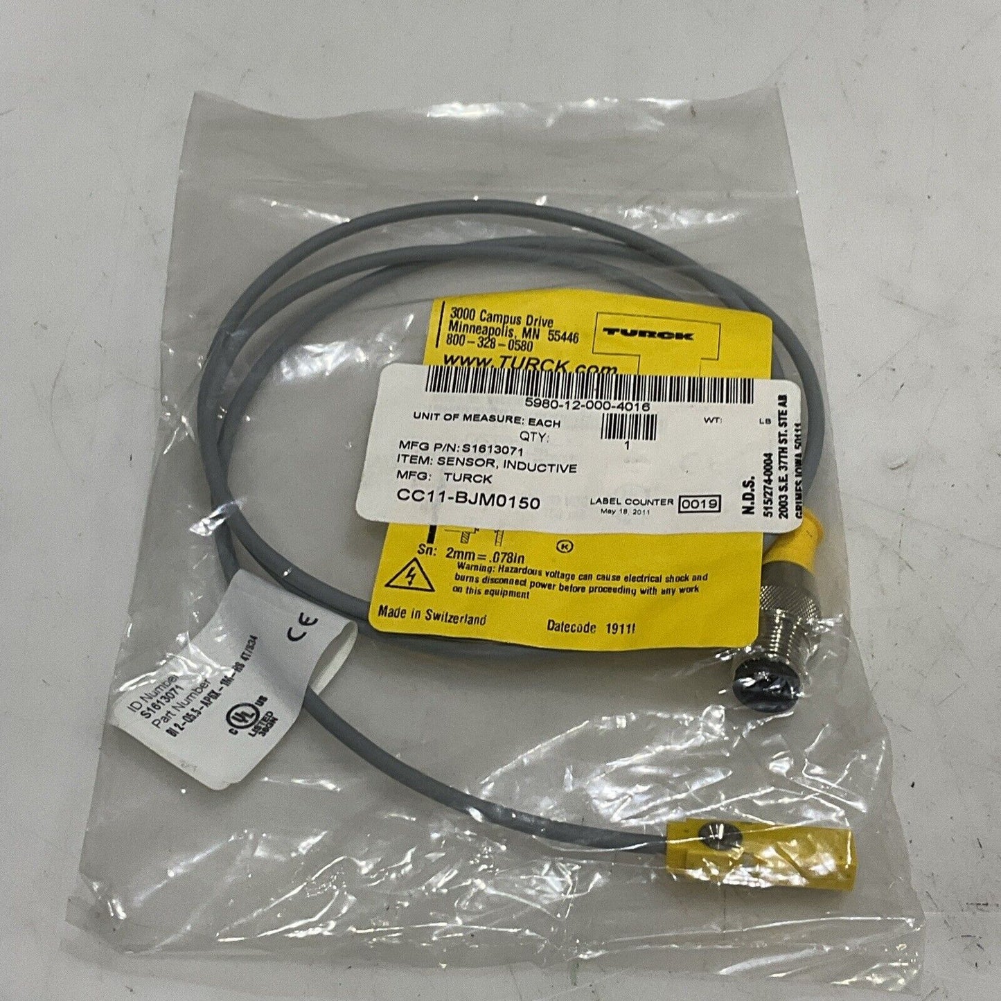 TURCK BI2-Q5.5-AP6X-1M-RS 4T/S34 INDUCTIVE SENSOR S1613071 U3S