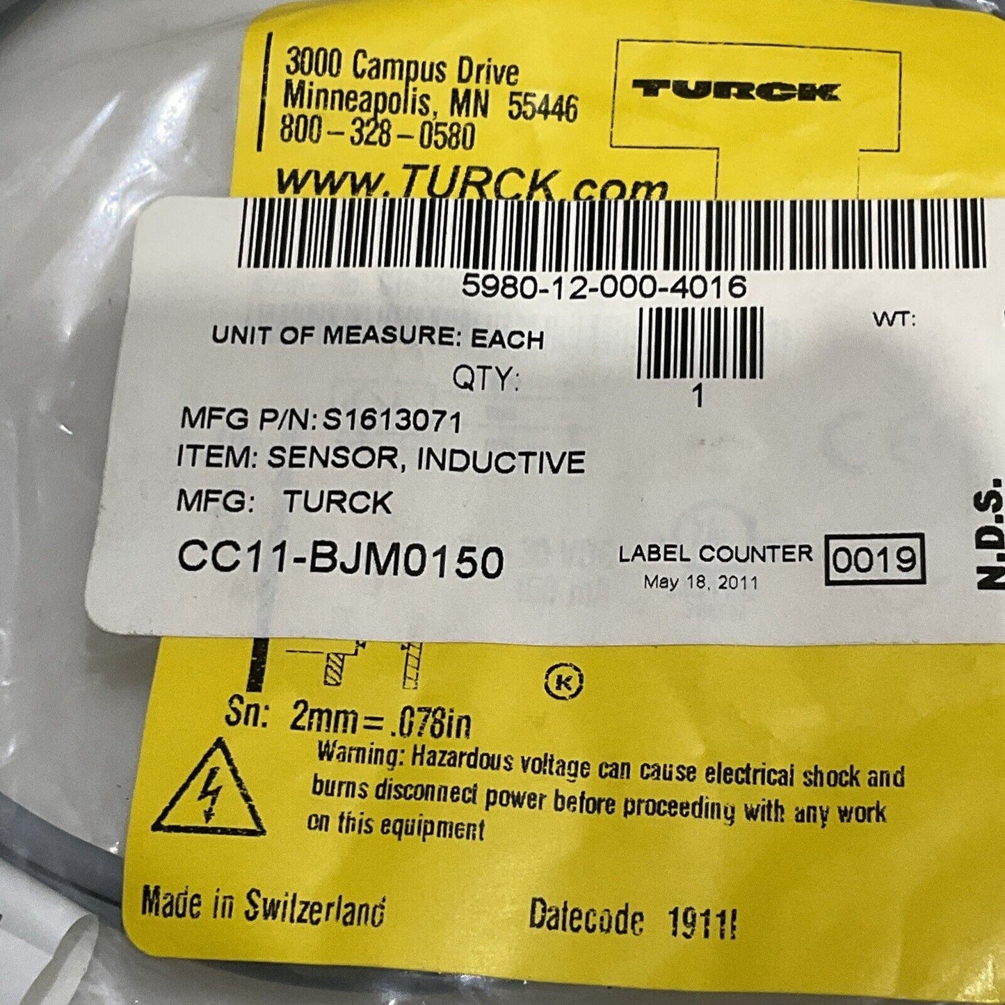 TURCK BI2-Q5.5-AP6X-1M-RS 4T/S34 INDUCTIVE SENSOR S1613071 U3S