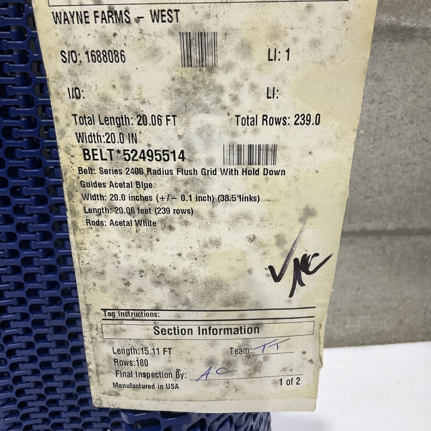 INTERLOX 52495514 SER. 2400 RADIUS FLUSH GRID W/HOLD DOWN 20" U4M