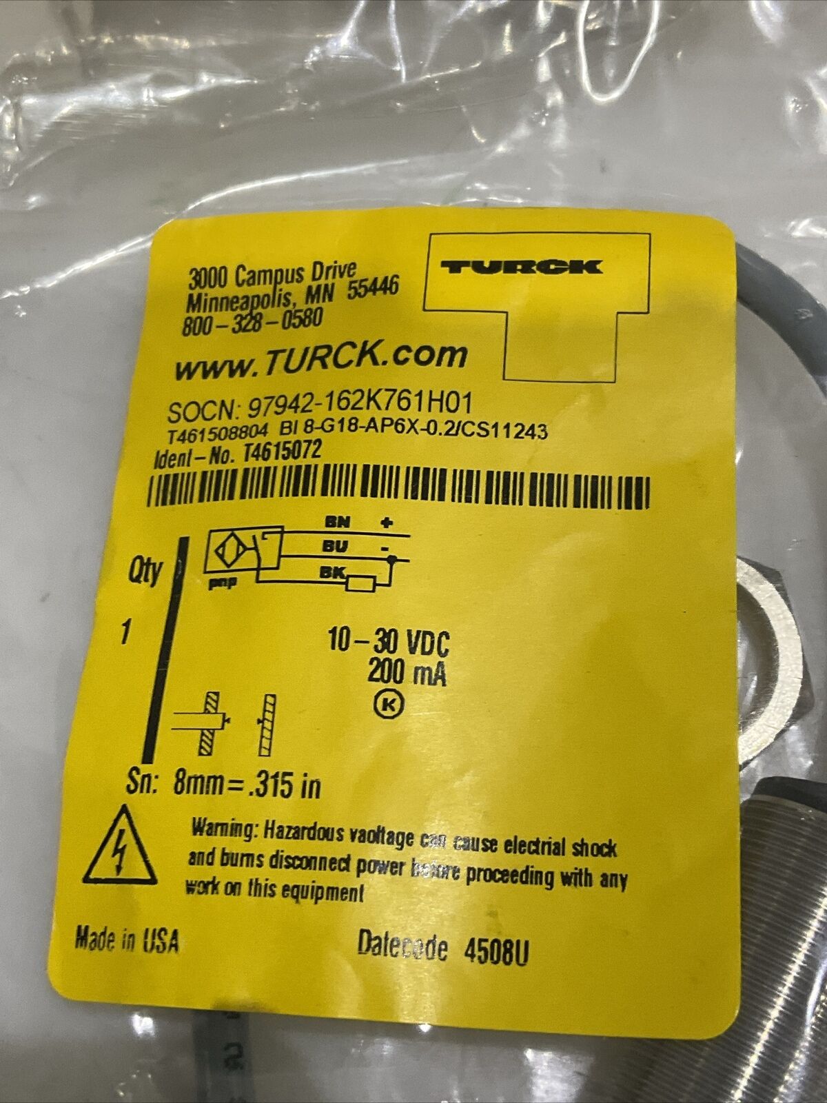 TURCK BI8-G18-AP6X-0.2/CS11243 INDUCTIVE PROXIMITY SENSOR LOT OF 4 U3S