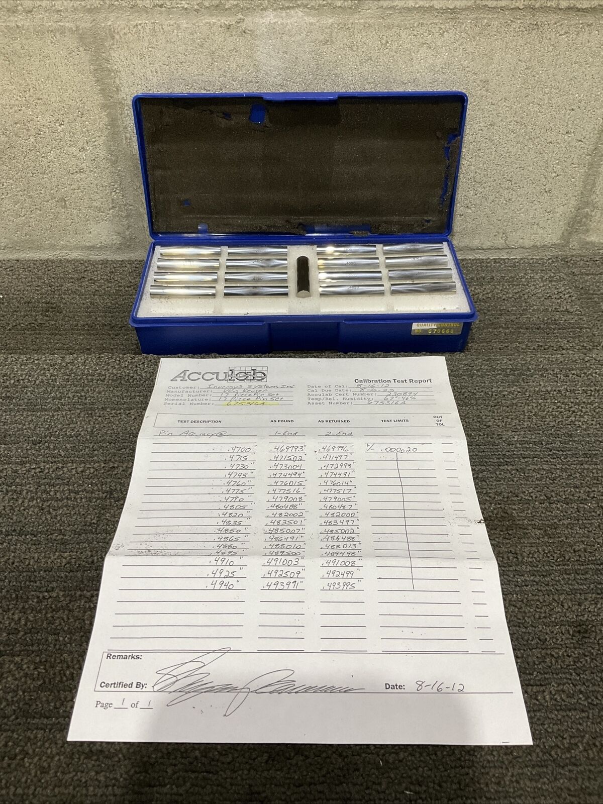 VAN KEUREN .4700-.4940 17 PIECE PIN GAUGE SET 333