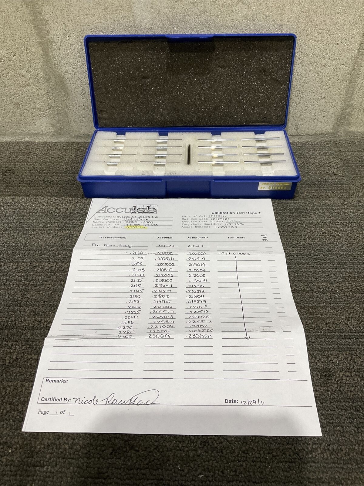 VAN KEUREN .2060-.2300 17 PIECE PIN GAUGE SET 333