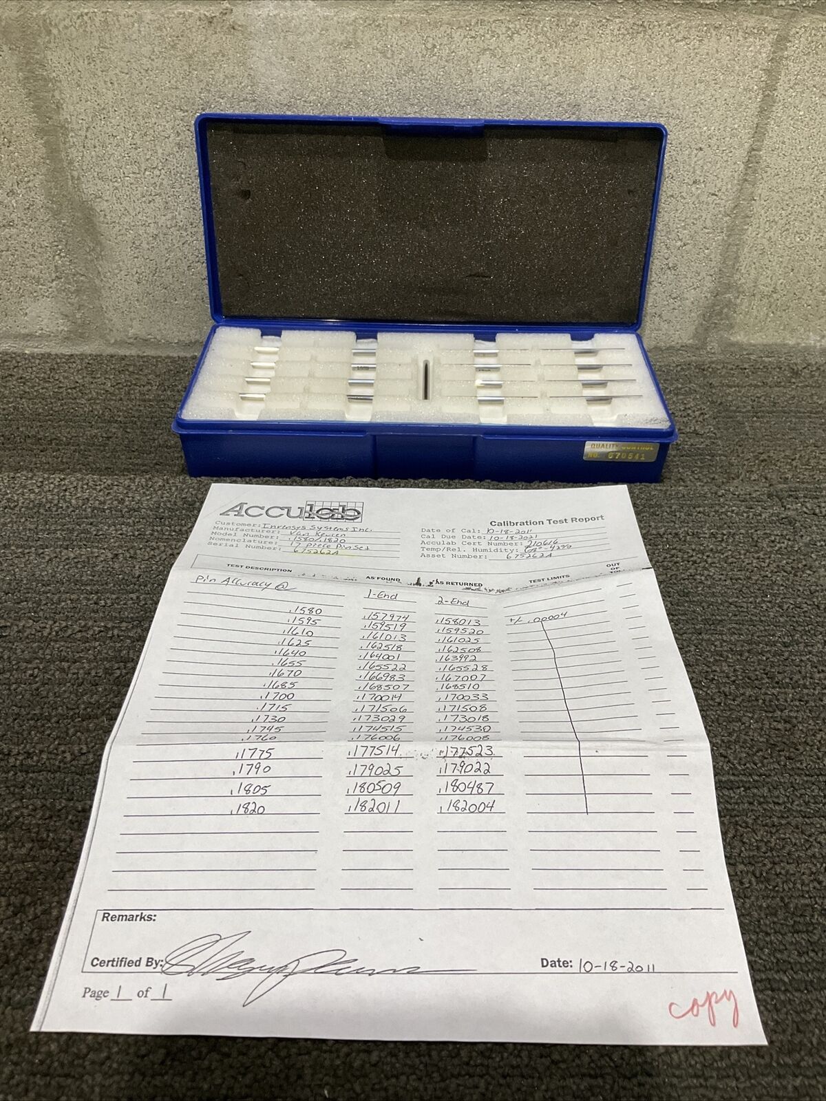 VAN KEUREN .1580-.1820 17 PIECE PIN GAUGE SET 333