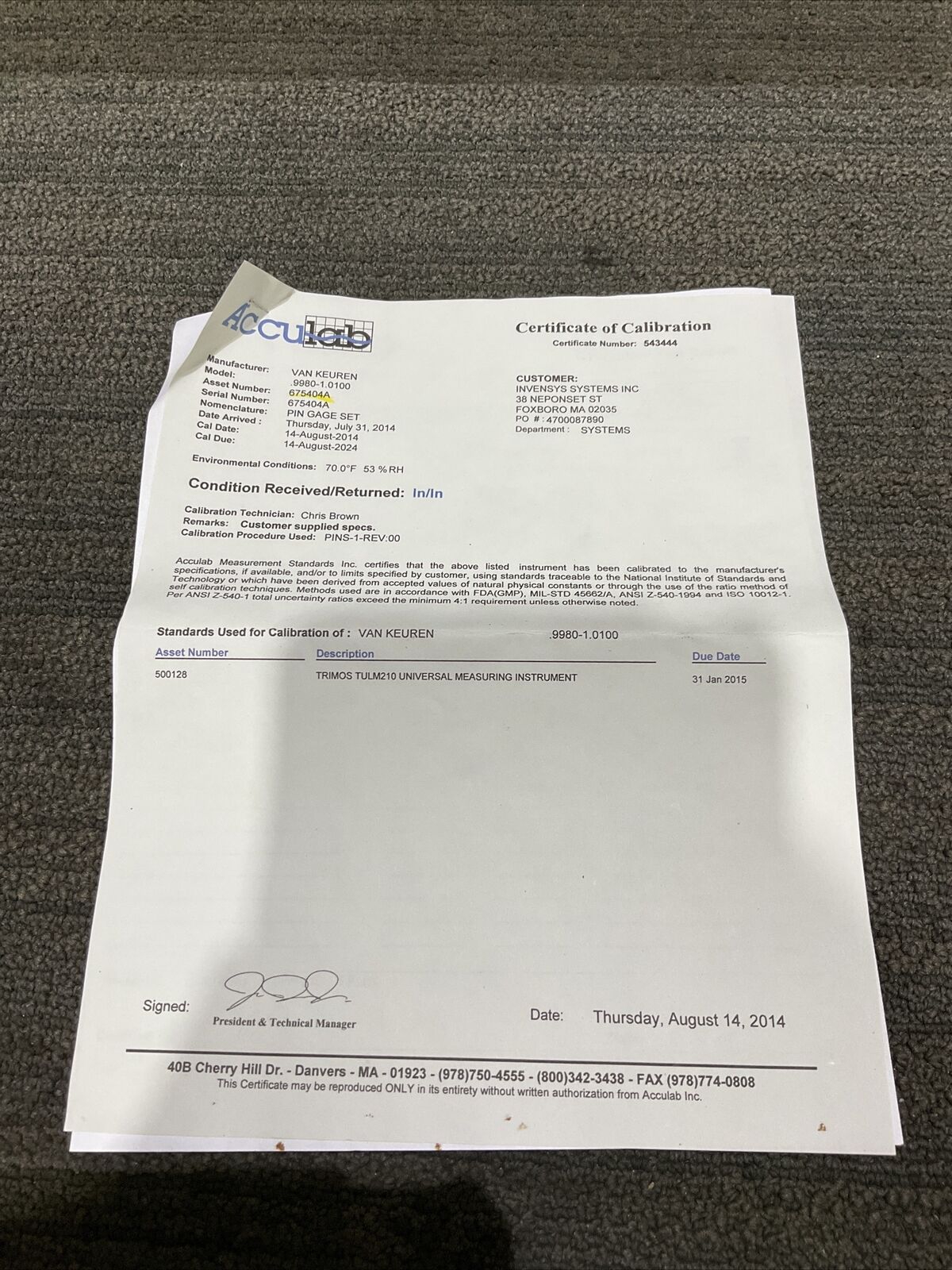 VAN KEUREN .9980-1.0 9 PIECE PIN GAUGE SET 333