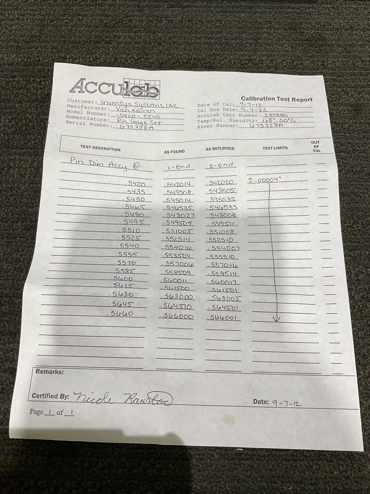 VAN KEUREN .5420-.5660 17 PIECE PIN GAUGE SET 333