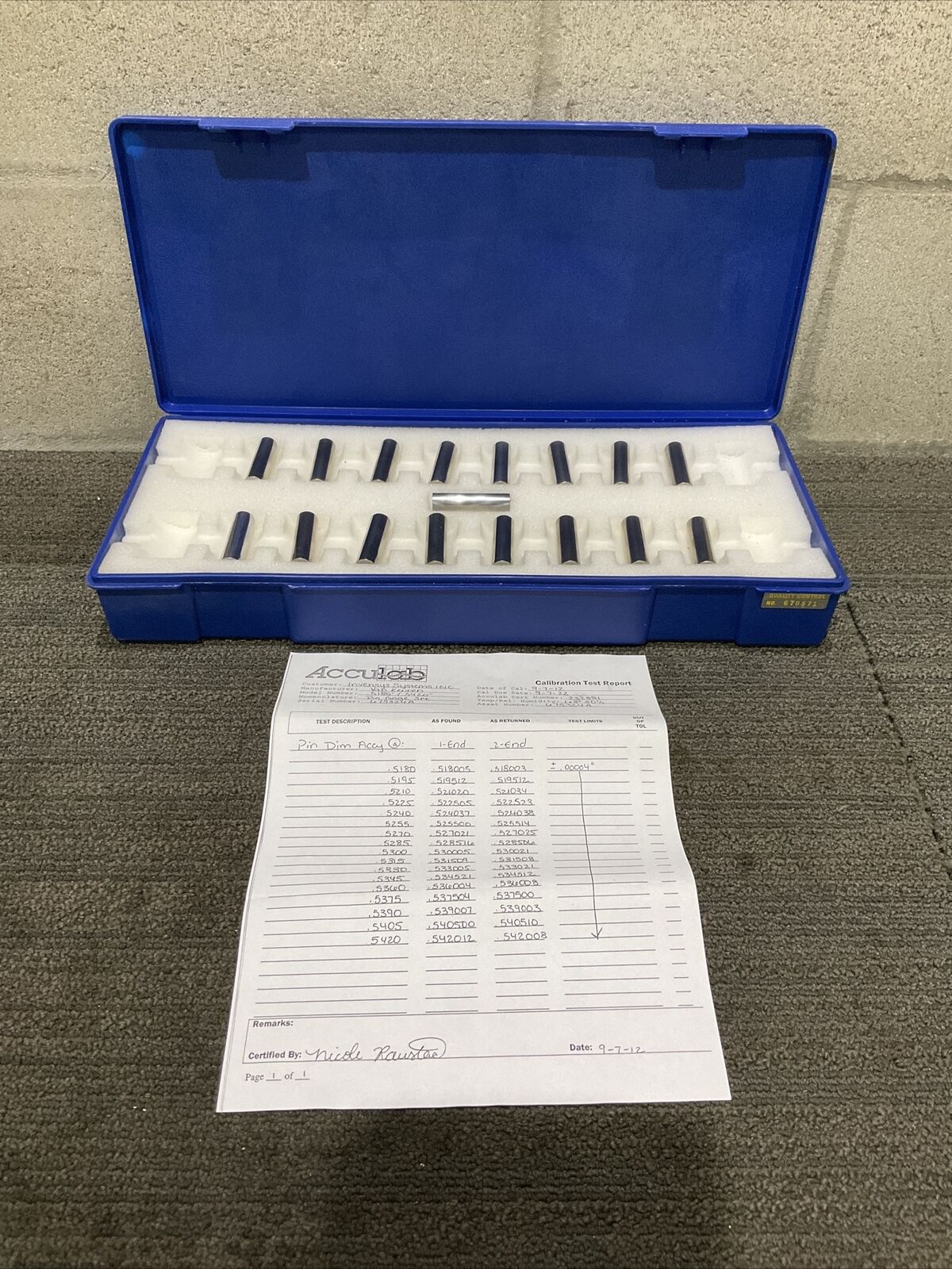 VAN KEUREN .5180-.5420 17 PIECE PIN GAUGE SET  333