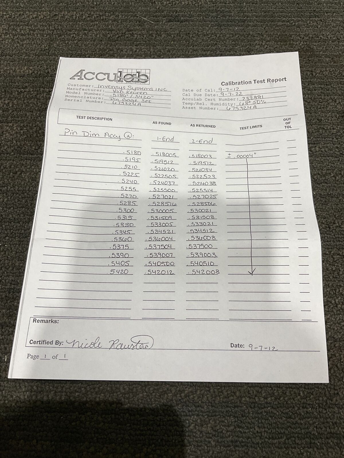 VAN KEUREN .5180-.5420 17 PIECE PIN GAUGE SET  333