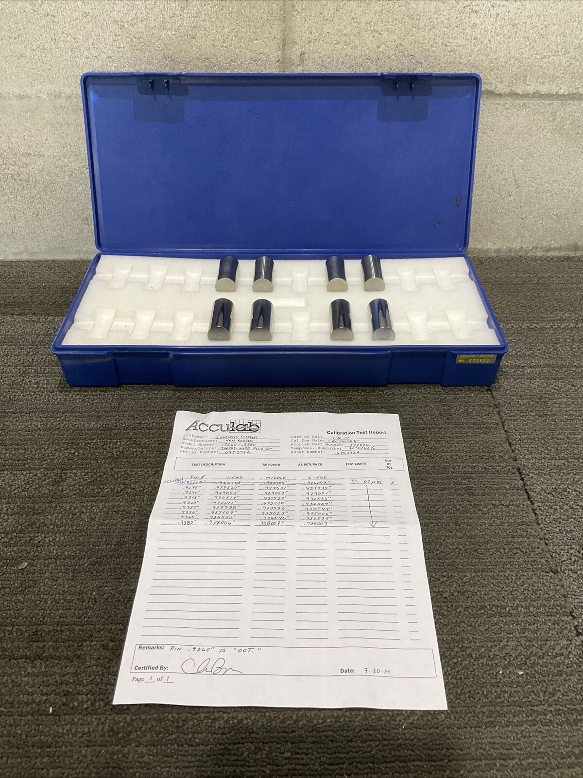 VAN KEUREN .9275-.9380 8 PIECE THREAD WIRE PLUG SET 333