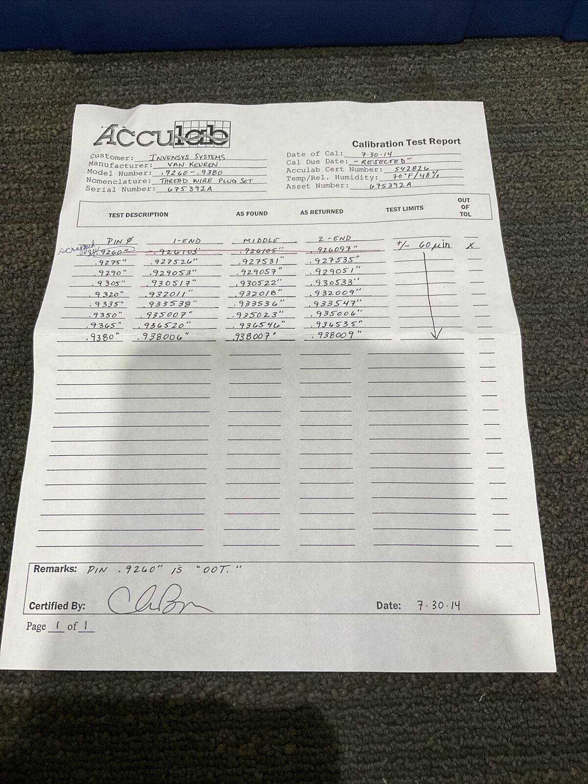 VAN KEUREN .9275-.9380 8 PIECE THREAD WIRE PLUG SET 333