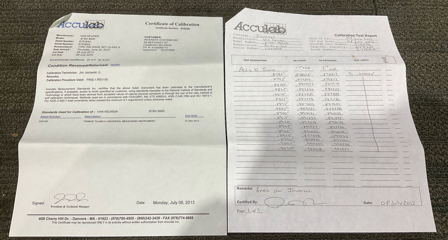 VAN KEUREN .8780-.9020 17 PIECE PIN GAUGE SET 333