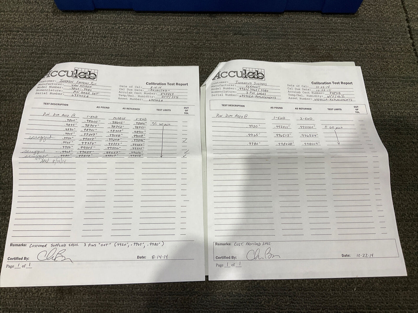 VAN KEUREN .9860-.9980 9 PIECE PIN GAUGE SET 333