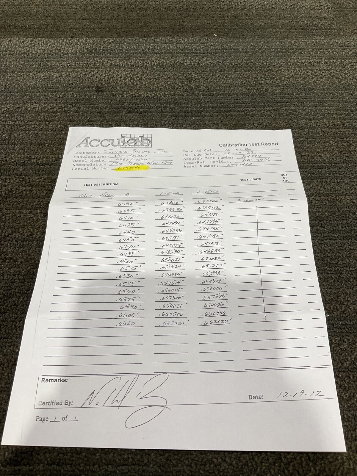 VAN KEUREN .6380-.6620 17 PIECE THREAD WIRE SET 333