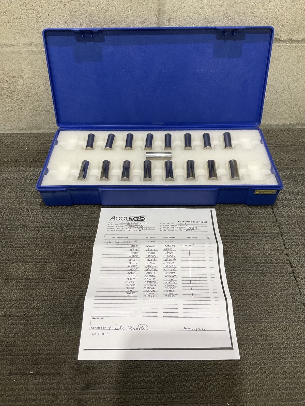 VAN KEIREN .6860-.7100 17 PIECE PIN GAUGE SET 333