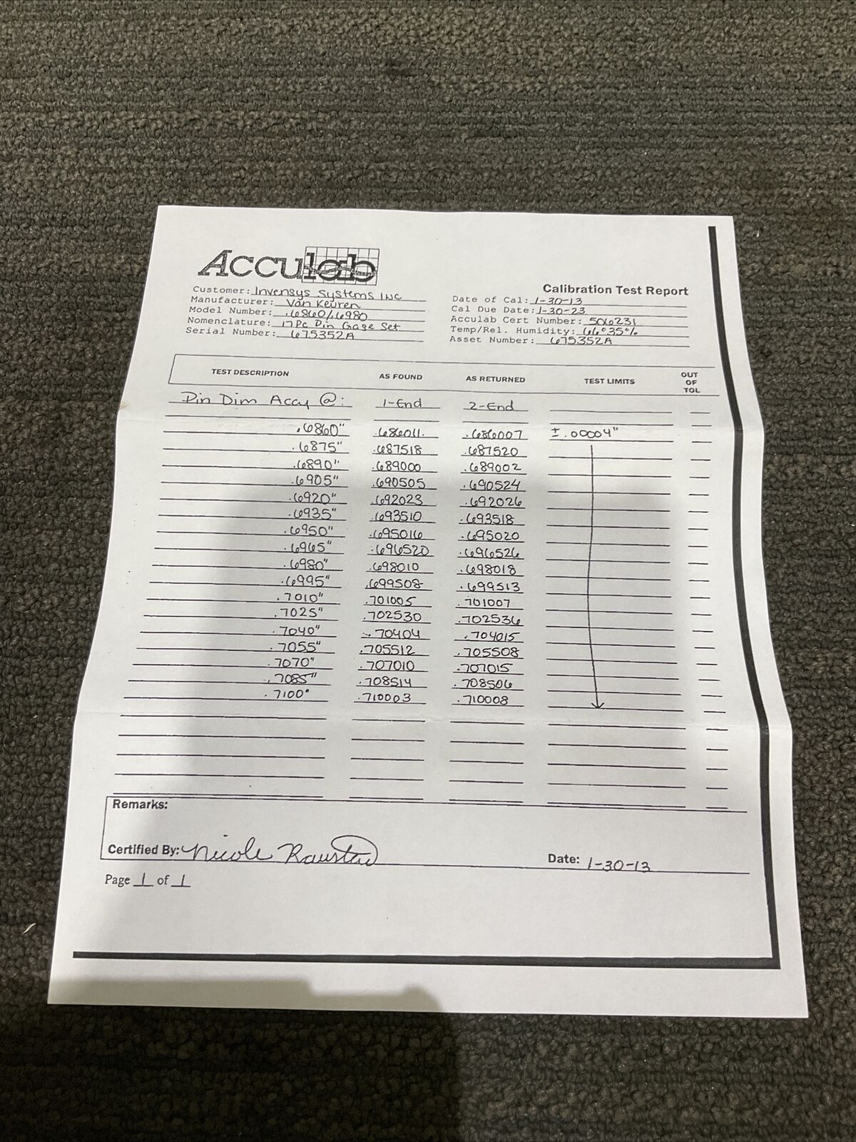 VAN KEIREN .6860-.7100 17 PIECE PIN GAUGE SET 333