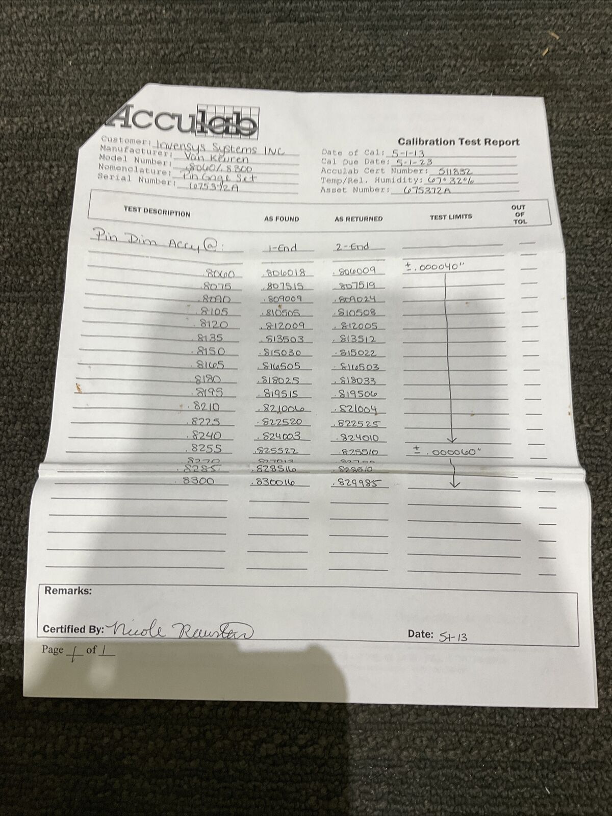 VAN KEUREN .8060-.8300 17 PIECE PIN GAUGE SET 333