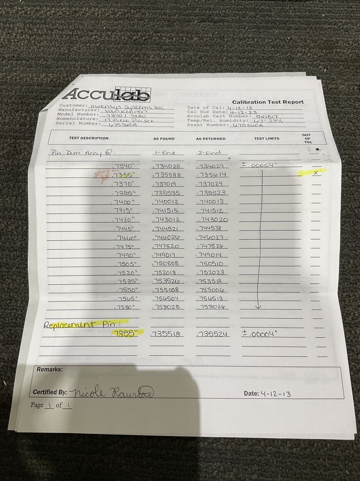 VAN KEUREN .7340-7460 17 PIECE 17 PIECE PIN GAUGE SET 333