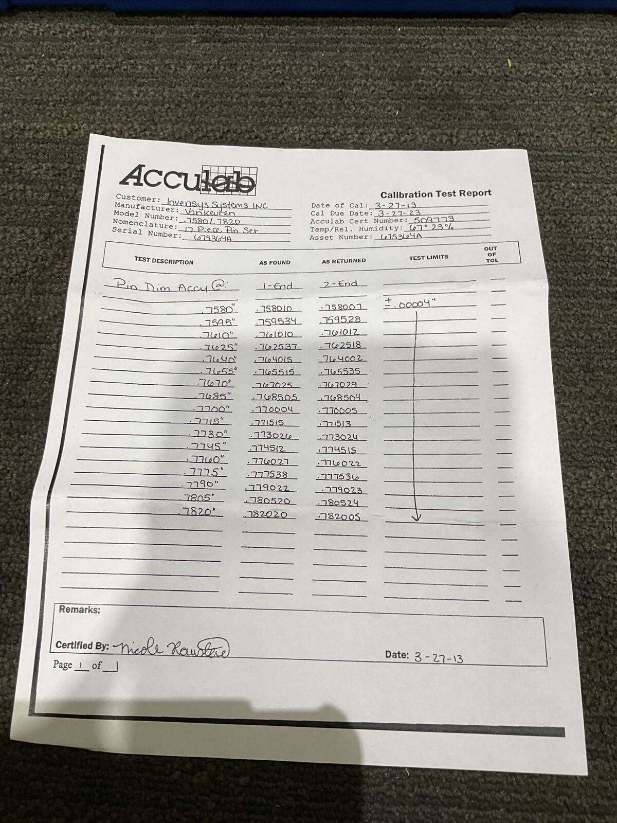 VAN KEUREN .7580-.7820 17 PIECE PIN GAUGE SET 333