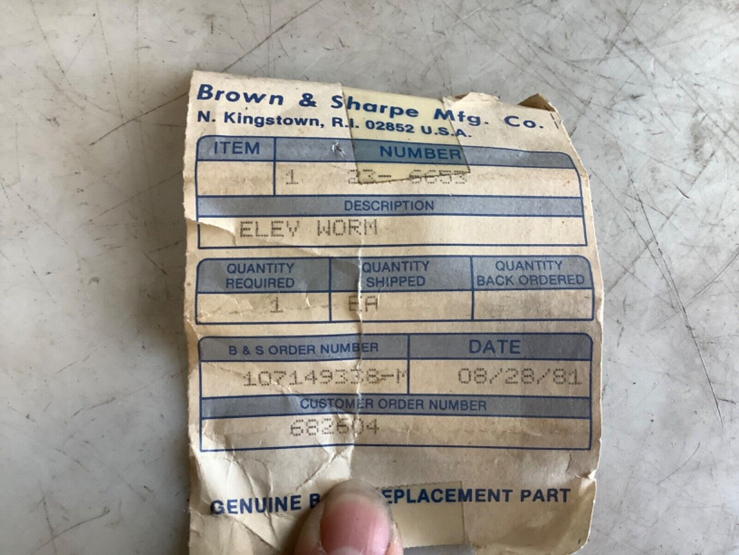 BROWN & SHARPE 23-6653 ELEVATION WORM 333