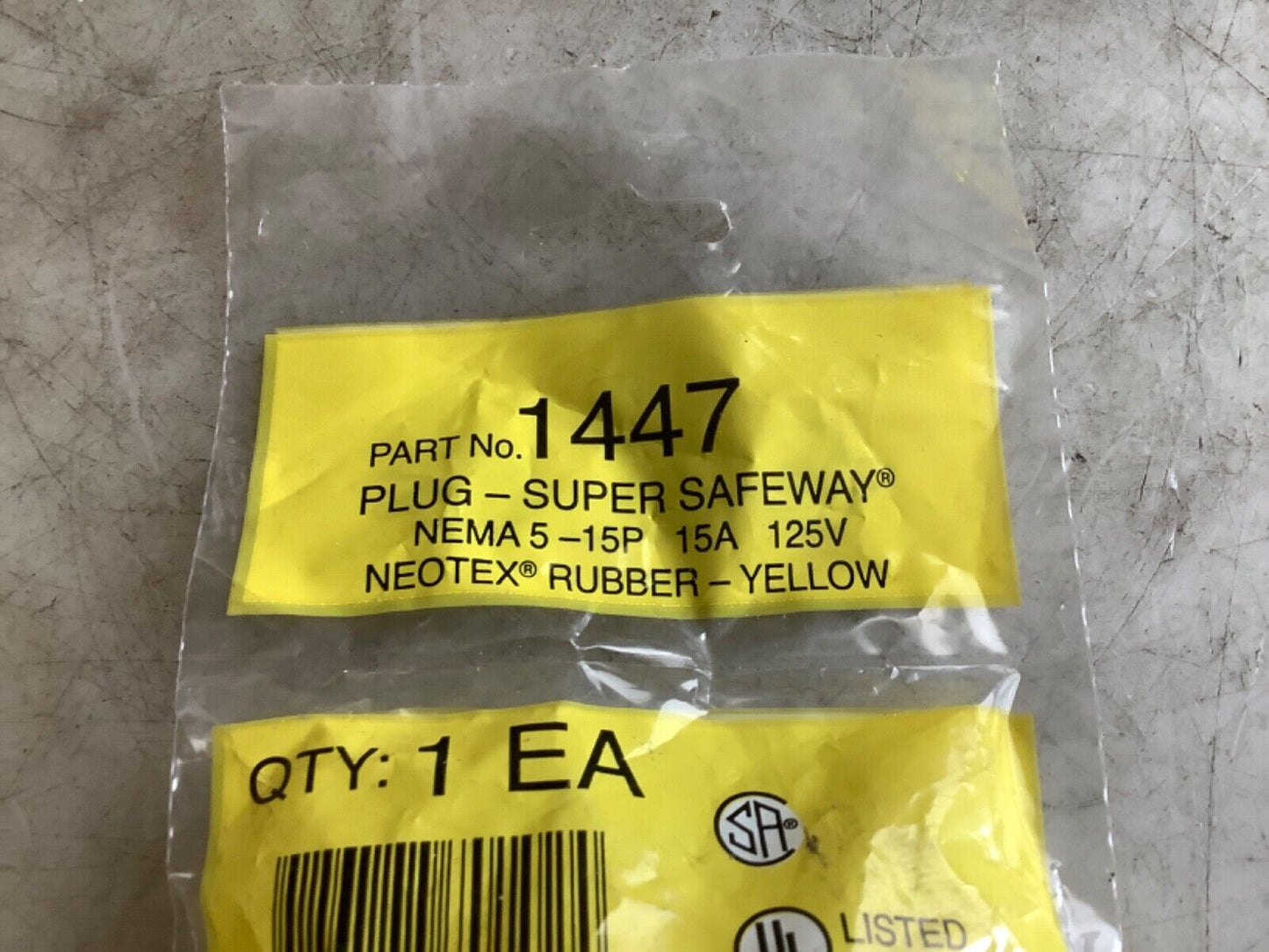 WOODHEAD 1447 SUPER SAFEWAY PLUG YELLOW 125V 5-15P 15A 222