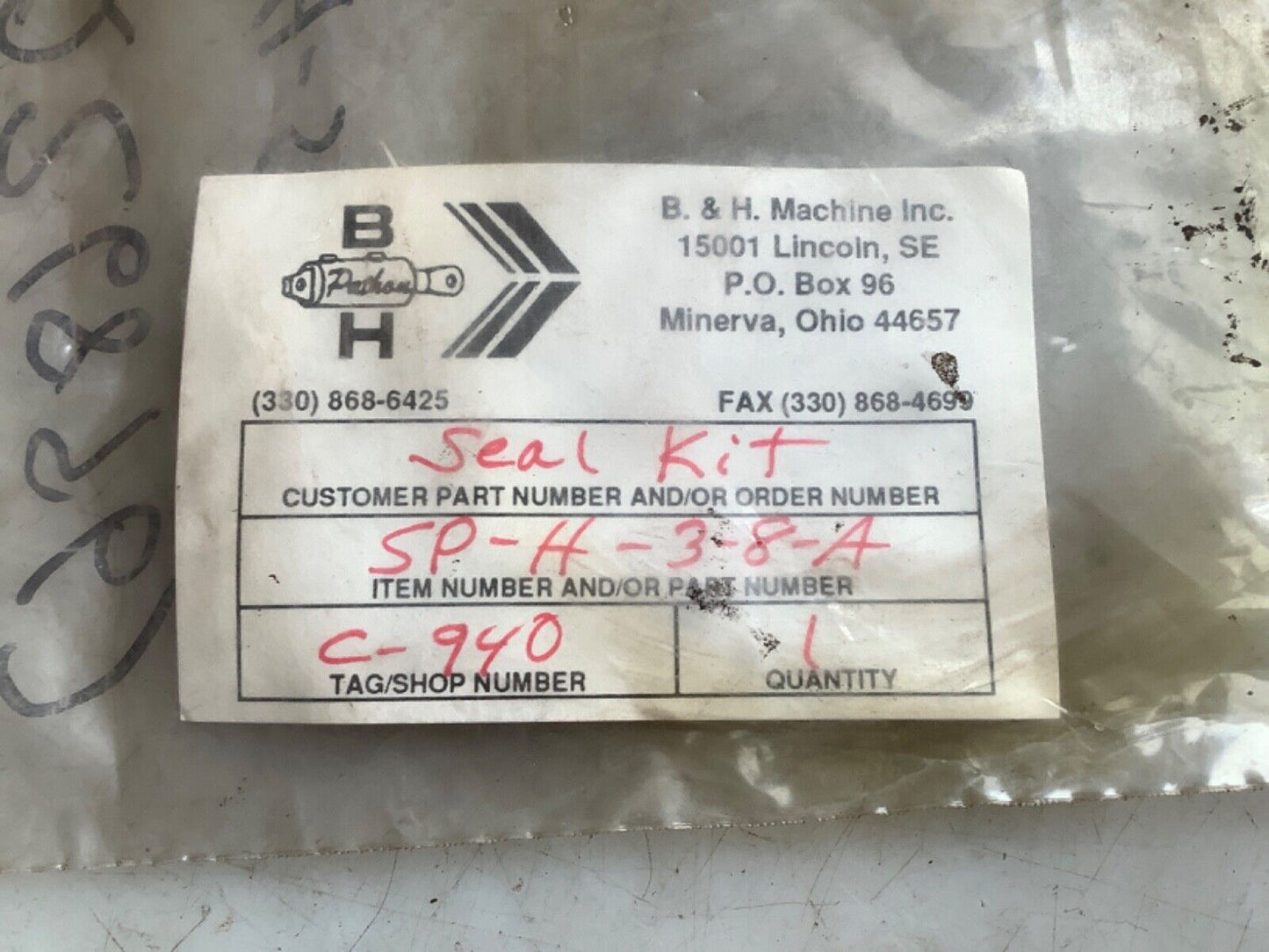 B&H SP-H-3-8-A SEAL KIT 444