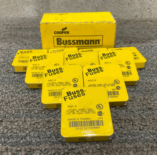 BUSSMANN AGC-3 BUSS FUSES 222 LOT OF 50