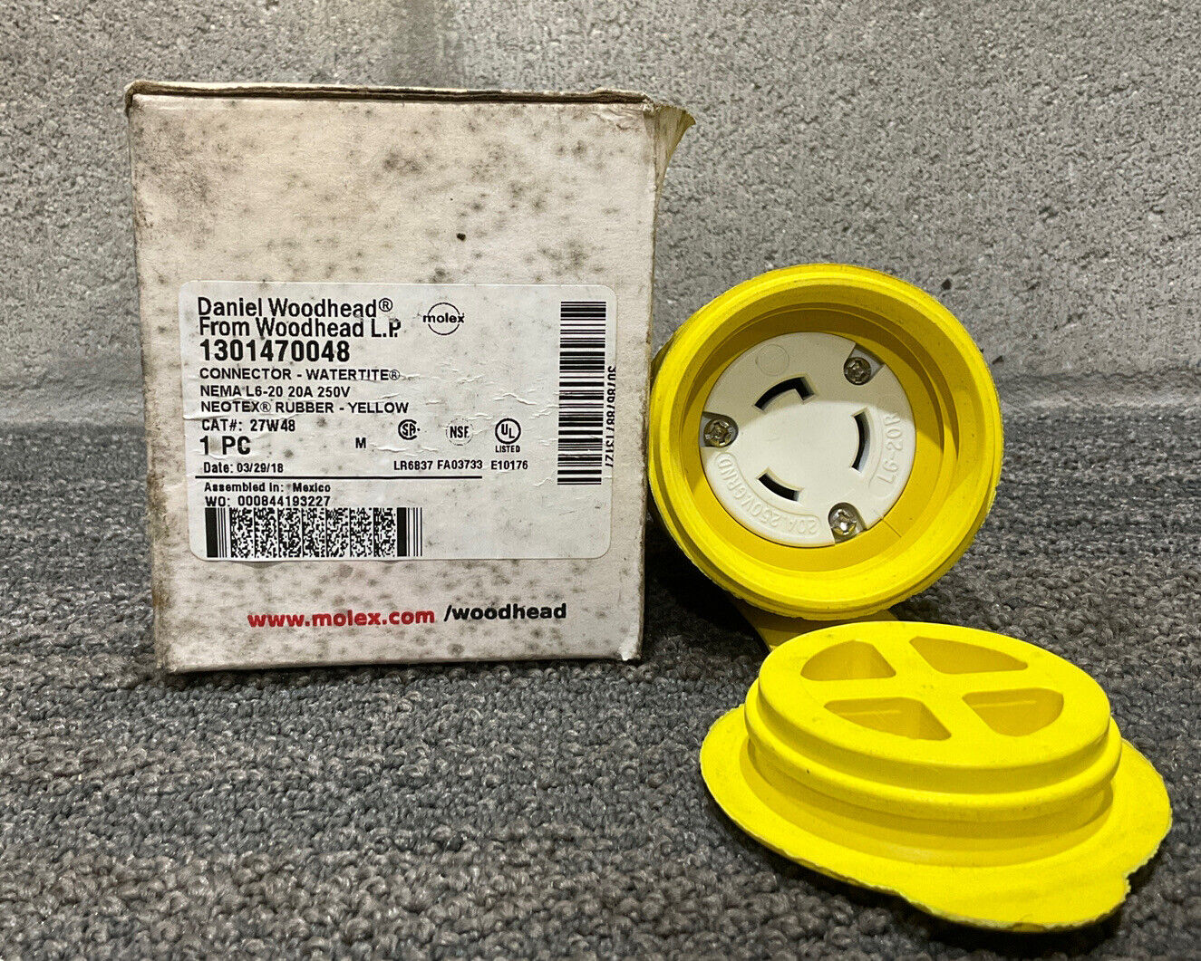 WOODHEAD MOLEX 130470048 WATERTITE CONNECTOR L6-20 20A 250V NEOTEX RUBBER 222