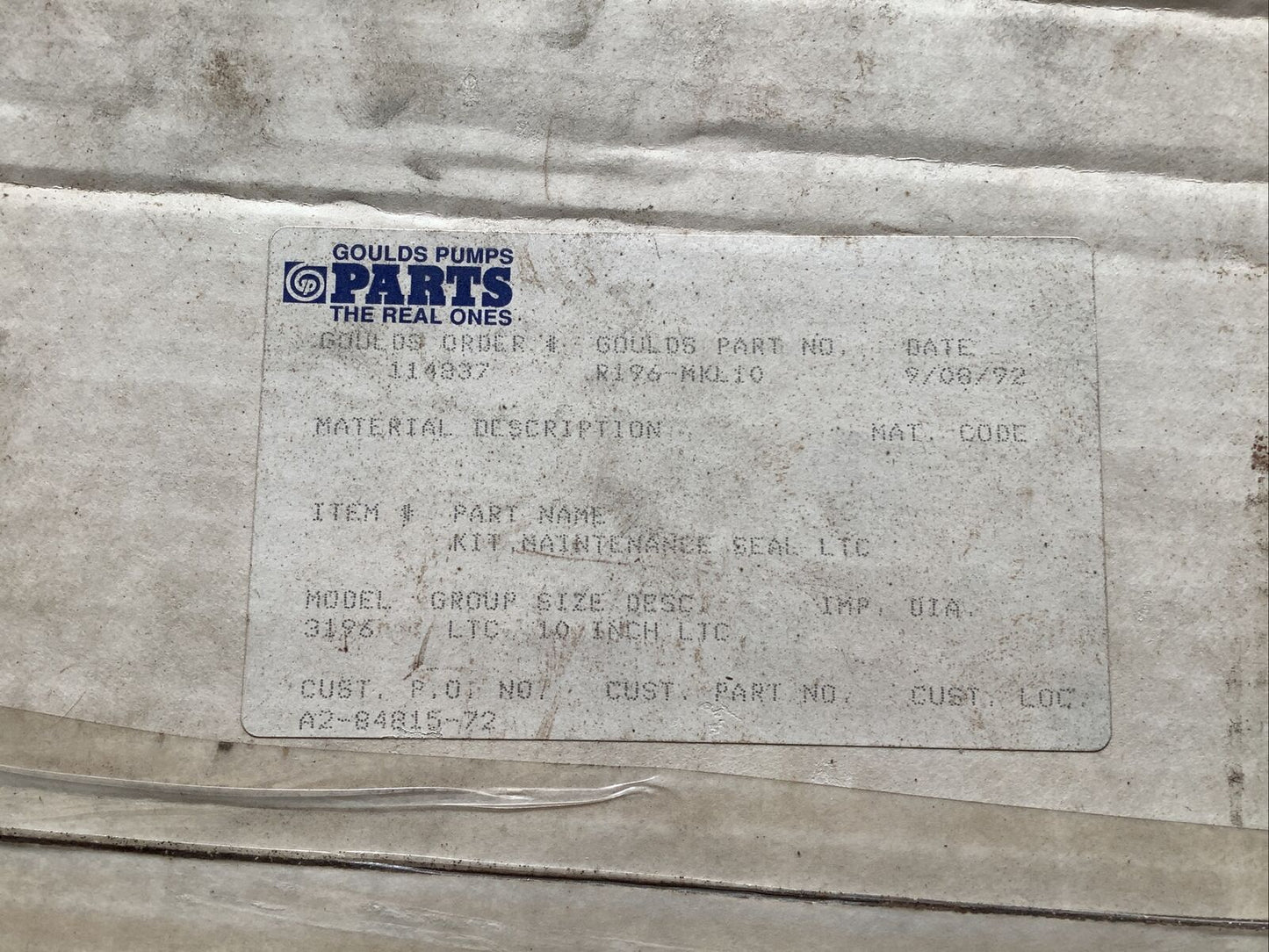 GOULDS PUMPS R196-MKL10 MAINTENANCE REPAIR KIT