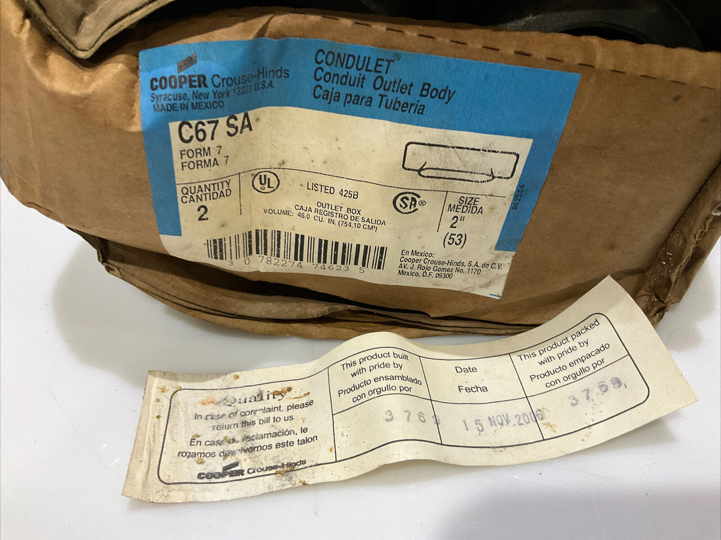 COOPER CROUSE HINDS C67 SA CONDUIT OUTLET BODY FORM 7 2IN 678 LOT OF 2