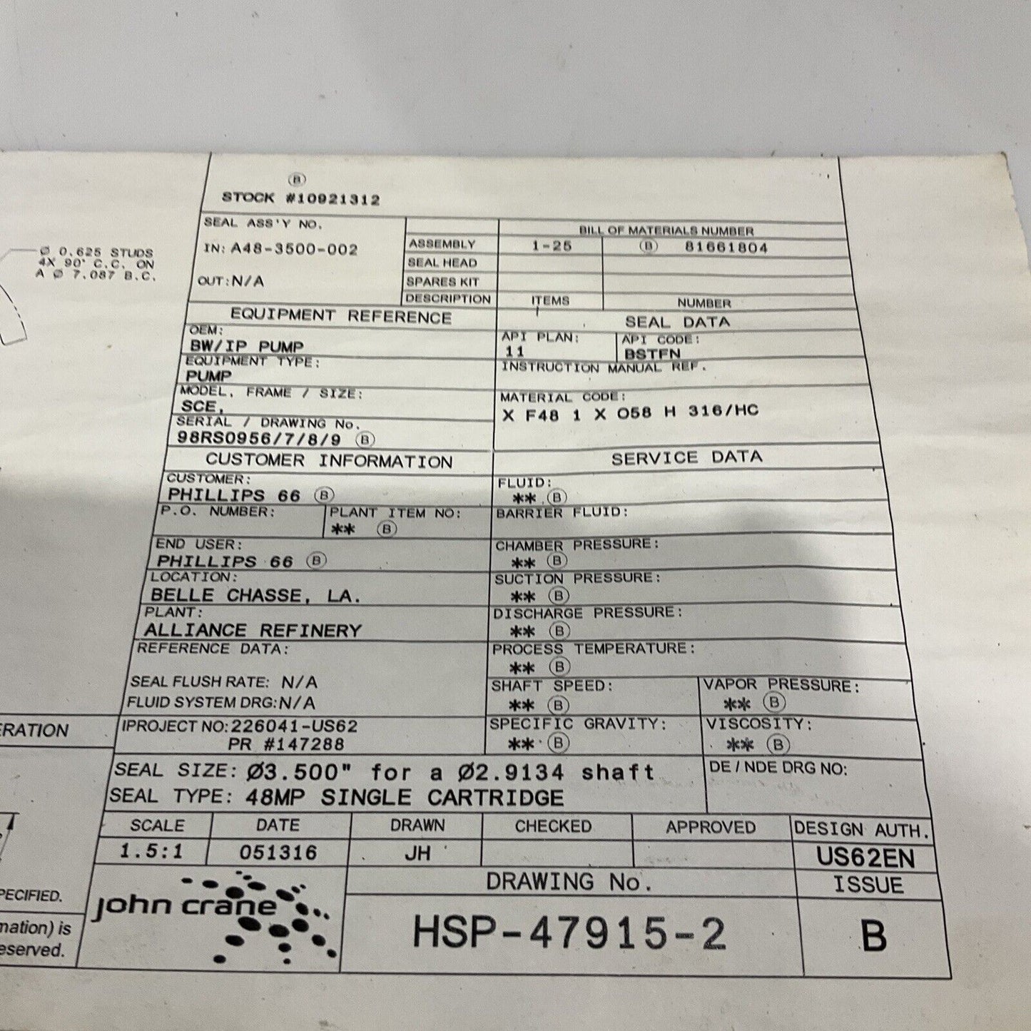 JOHN CRANE H-SP-47915-2 SEAL ASSEMBLY 678