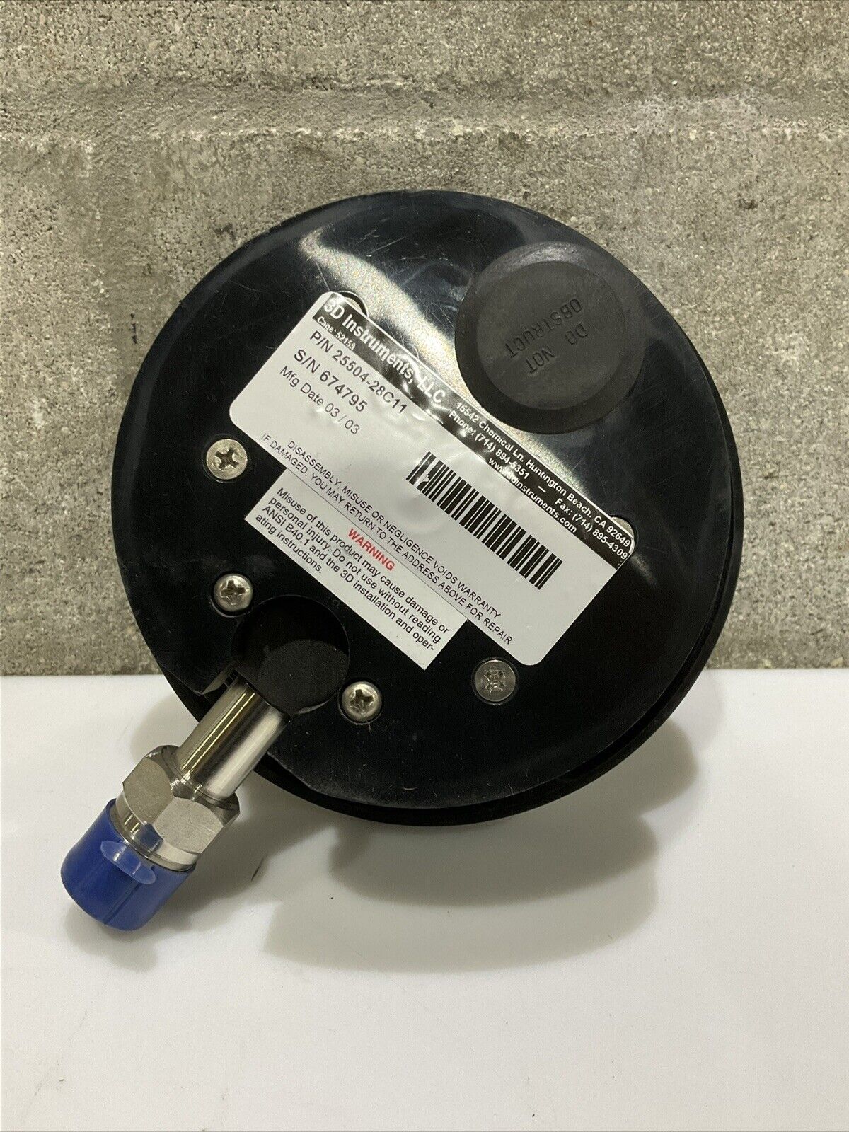 3D INSTRUMENTS 25504-28C11 5IN 1/4 IN NPT 0-600 PSI  PRESSURE GAUGE 476