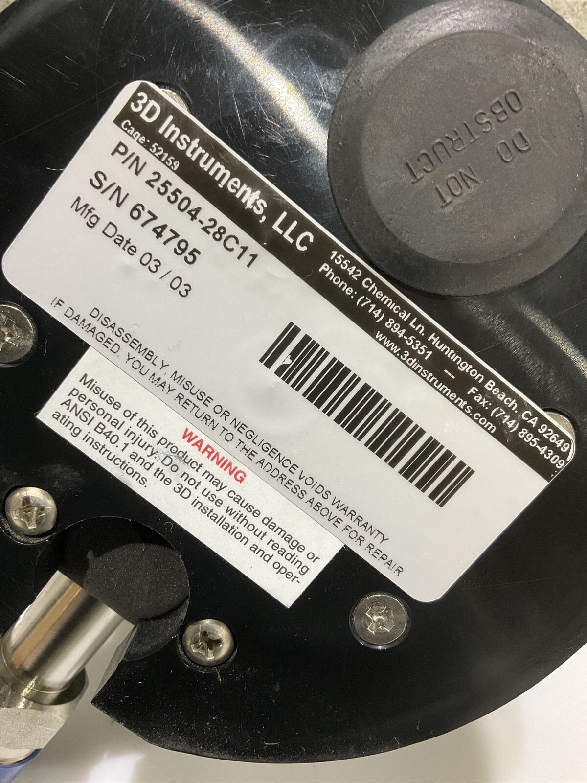 3D INSTRUMENTS 25504-28C11 5IN 1/4 IN NPT 0-600 PSI  PRESSURE GAUGE 476