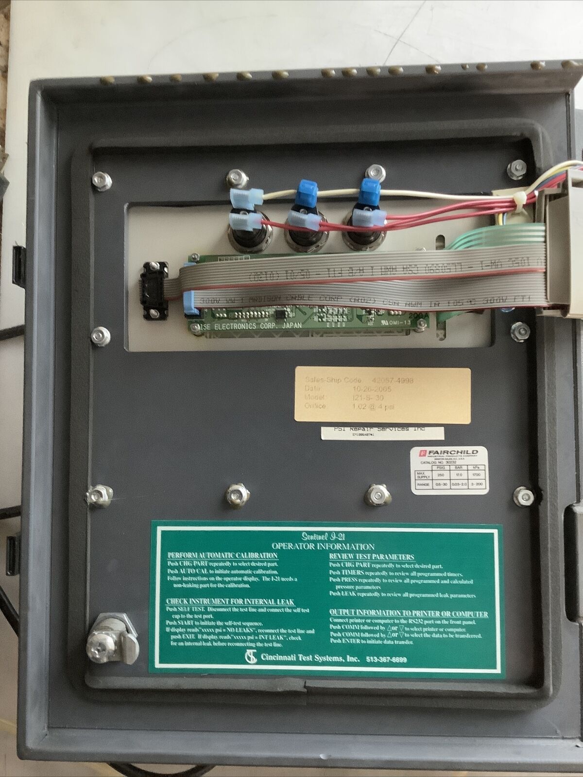 CINCINNATI TEST SYSTEMS I-21 PRESSURE DECAY LEAK TESTER