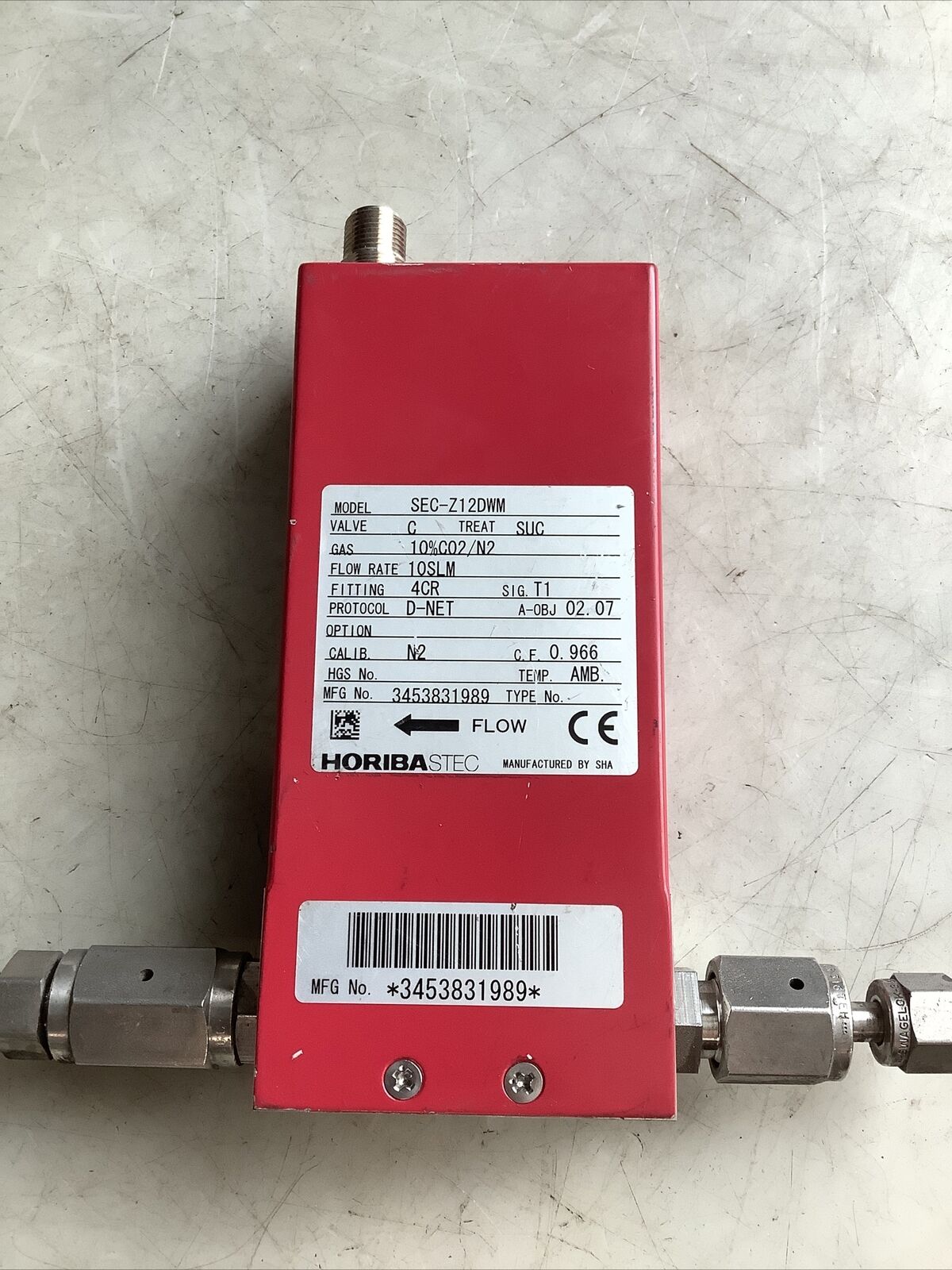 HORIBA SEC-Z12DWM MASS FLOW CONTROLLER 4 SLM 10% CO2/N2 4CR 476