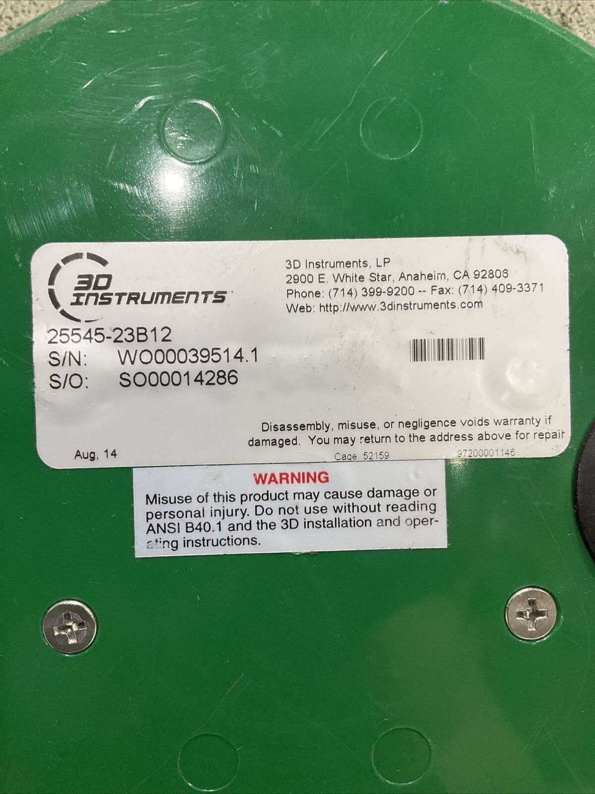 3D INSTRUMENTS ACCU-DRIVE 25545-23B12 PRECISION DIRECT DRIVE GAUGE 476