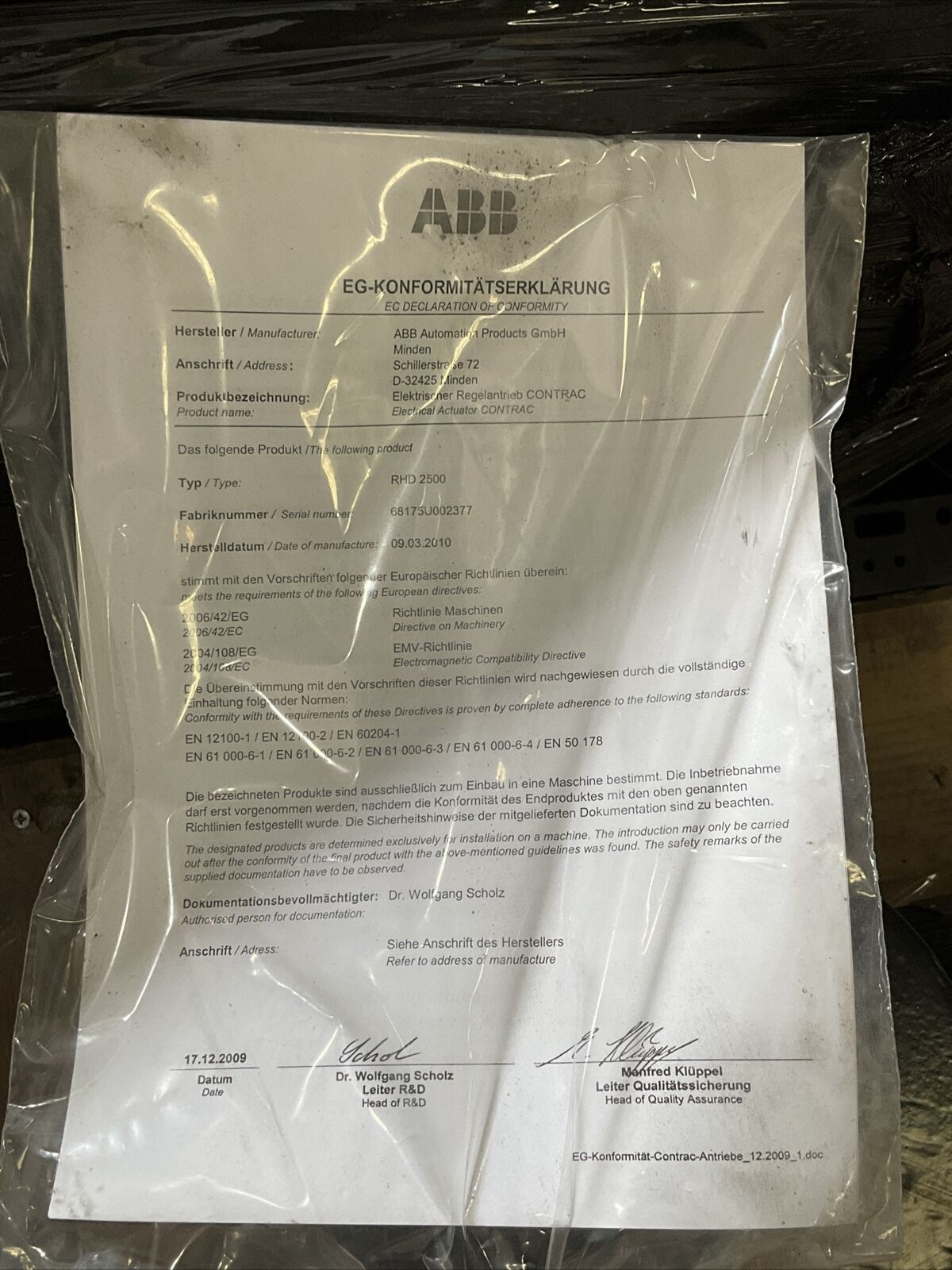 ABB RHD 2500-25 CONTRAC PART TURN ELECTRICAL ACTUATOR 373