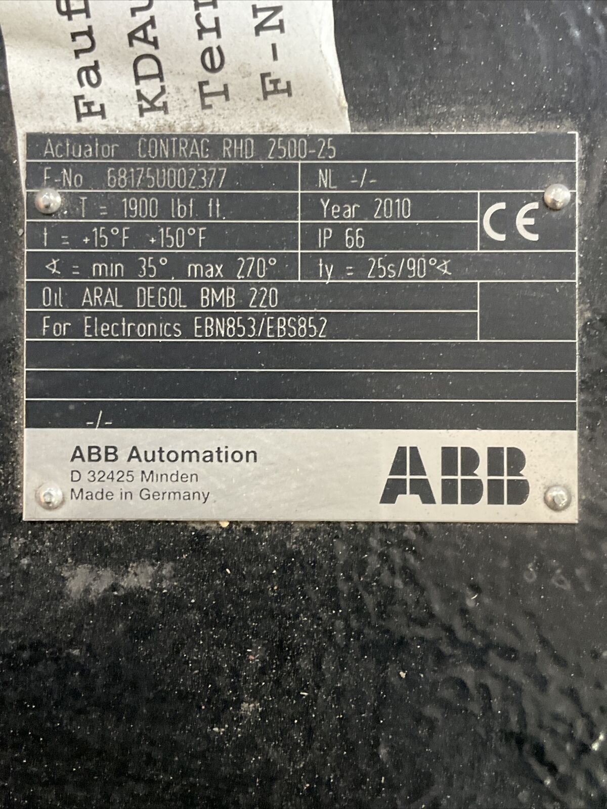 ABB RHD 2500-25 CONTRAC PART TURN ELECTRICAL ACTUATOR 373