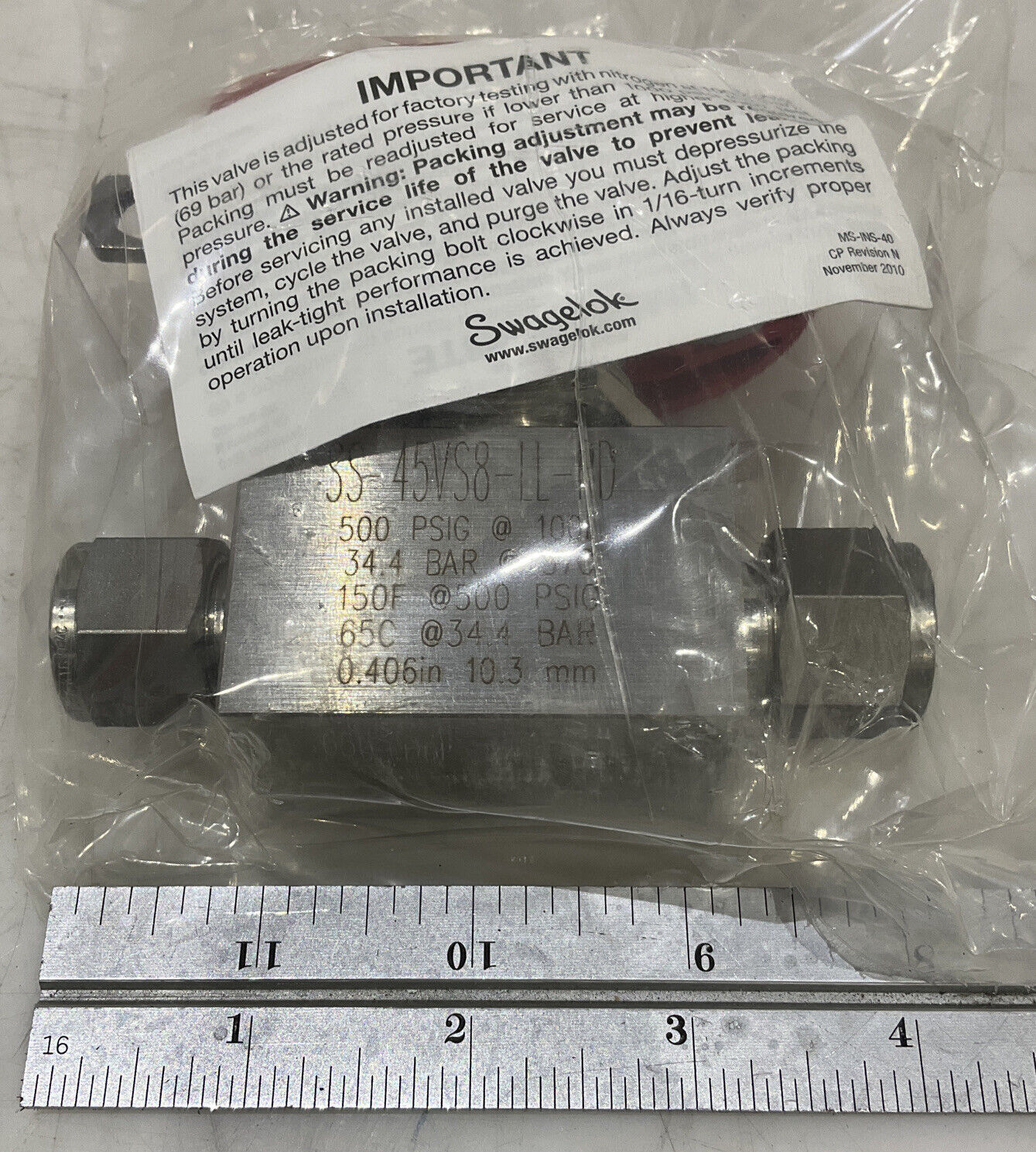 SWAGELOK SS-45VS8-LL-RD BALL VALVE 476