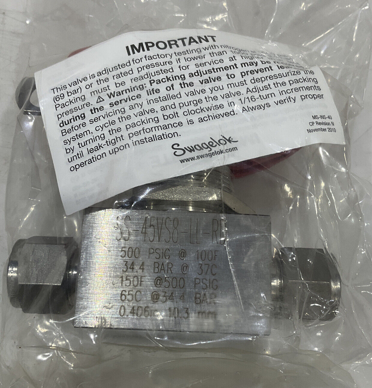 SWAGELOK SS-45VS8-LL-RD BALL VALVE 476