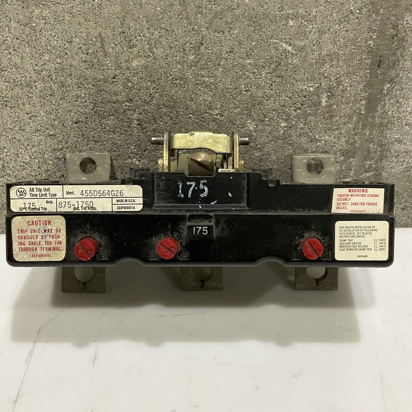 WESTINGHOUSE 455D564G26 AB TRIP UNIT 175AMP 875-1750 TRIP AMPS 373
